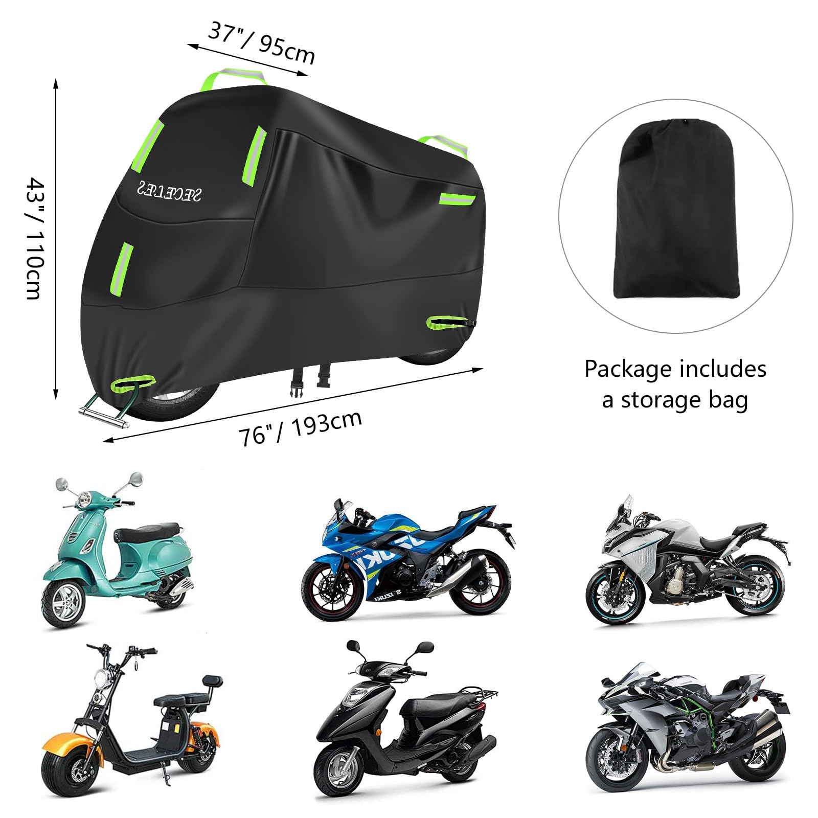 SECELES All-Weather Motorcycle Cover for Honda Grom, Navi, Monkey 125, Kawasaki Z125 Pro & TNT Mopeds (74