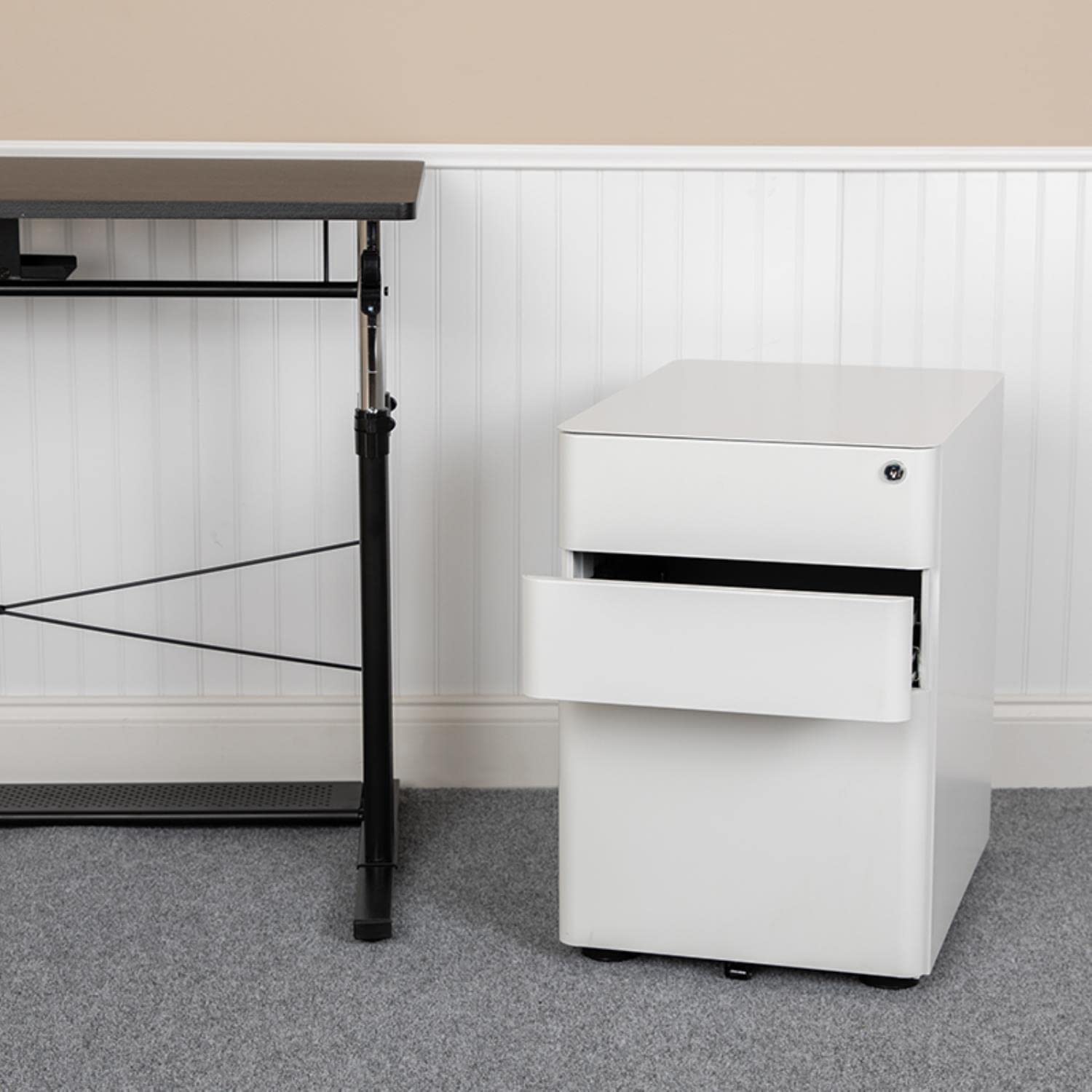 Flash Furniture Warner Modern 3-Drawer Mobile Locking File Cabinet with Anti-Tilt Mechanism - Hanging Drawer for Legal & Letter Files - White Office Storage Solution for Home & Business Organization