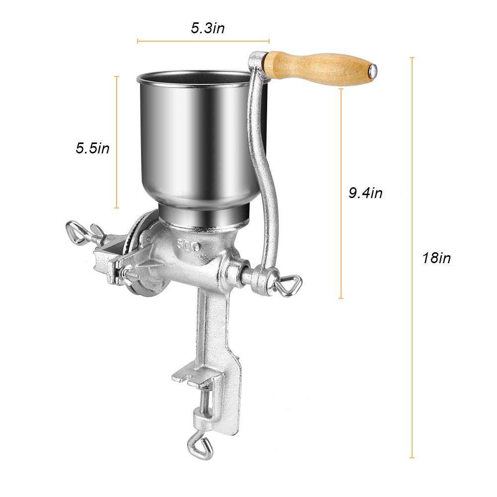 Cast Iron Manual Corn Grain Grinder - Adjustable Hand Crank Mill for Coffee Beans, Wheat, Nuts & Herbs | Portable Kitchen Tool for Home Baking, Camping & Emergency Preparedness