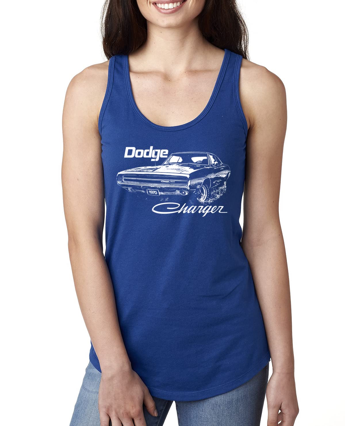 Vintage 1970 Dodge Charger Racing Car Ladies Racerback Tank Top - Retro Muscle Car T-Shirt for Women - Perfect for Car Enthusiasts, Racing Fans & Casual Wear