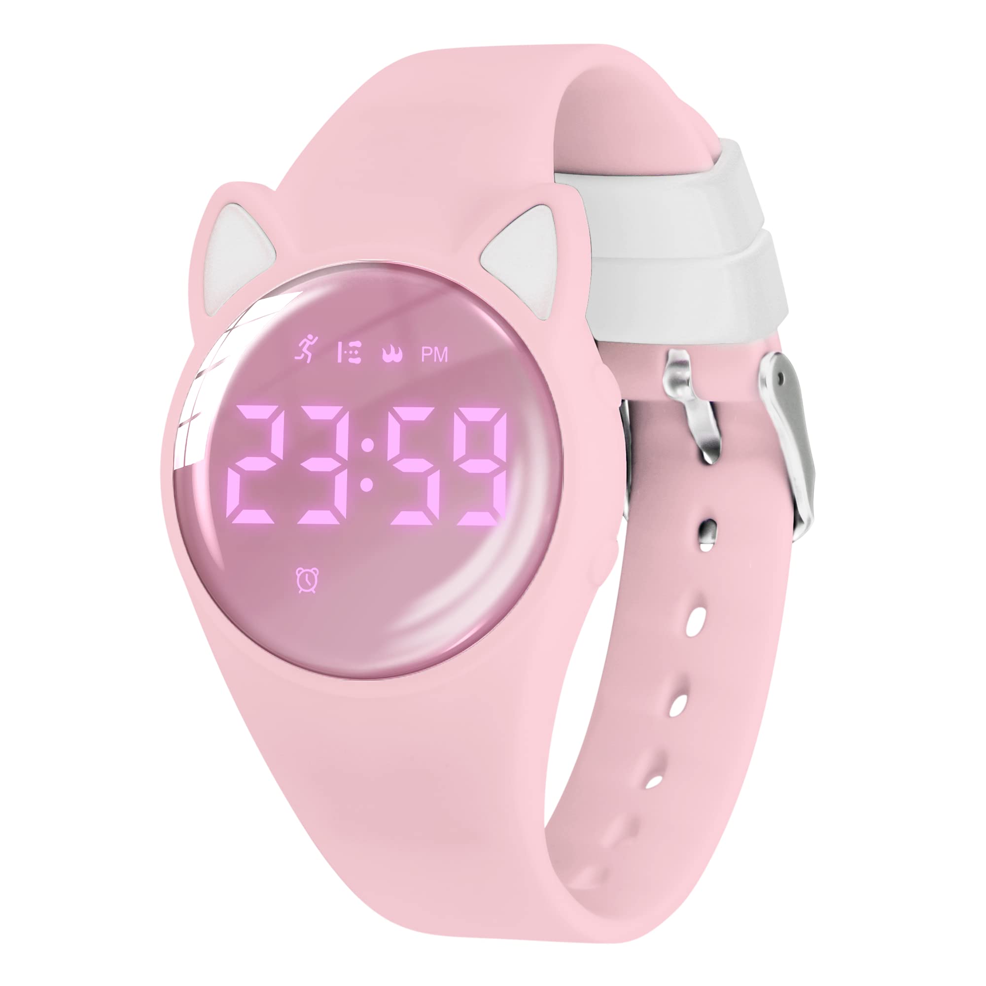 L LAVAREDO Kids Smart Watch - Cat Ear Fitness Tracker with Step Counter, Calorie & Distance Tracking, Vibrating Alarm - Perfect Gift for Girls & Cat Lovers (Ideal for School, Sports & Daily Activities)