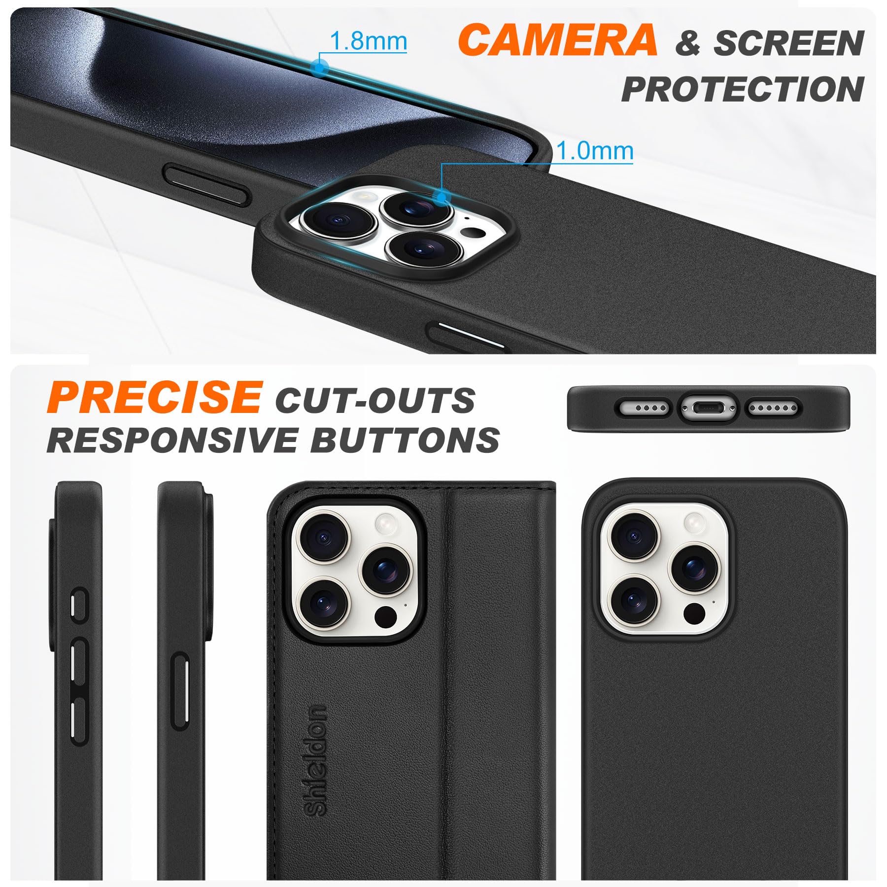 Premium SHIELDON Genuine Leather iPhone 15 Pro Max Case - 2-in-1 Detachable Wallet with Wireless Charging, Kickstand & RFID Blocking Card Holder | Magnetic Protective Cover for iPhone 15 ProMax (Black) | Perfect for Business Travel & Everyday Use