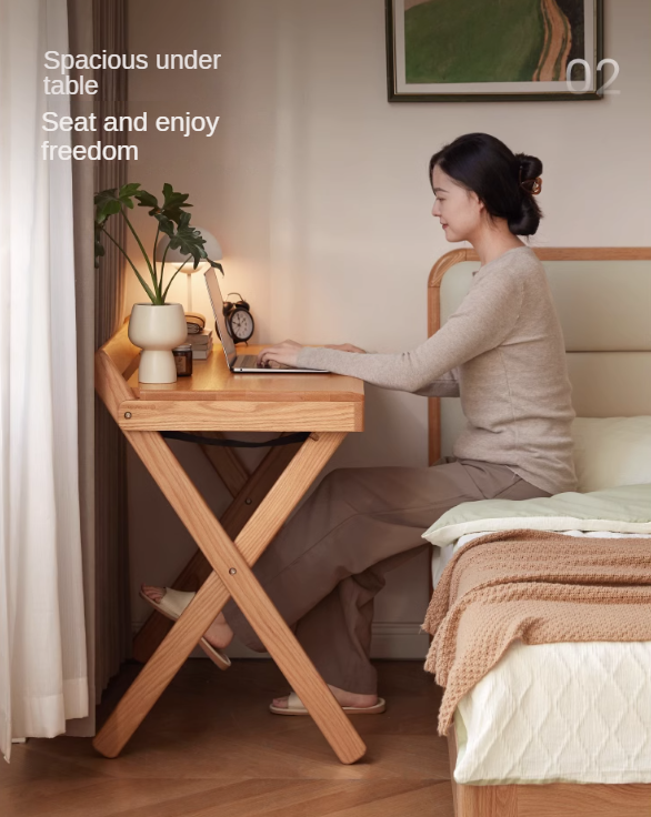 Solid Oak Wood Modern Folding Table - Space-Saving Dining & Work Desk for Small Apartments, Outdoor Picnics & Home Office
