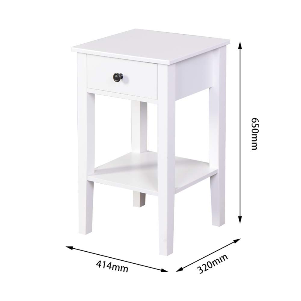 Modern White Side End Table with Drawer - 2-Tier Bedside Nightstand, Coffee Table & Sofa Side Table - 16.3”L x 12.6”W x 25.6”H - Perfect for Bedroom, Living Room & Small Spaces