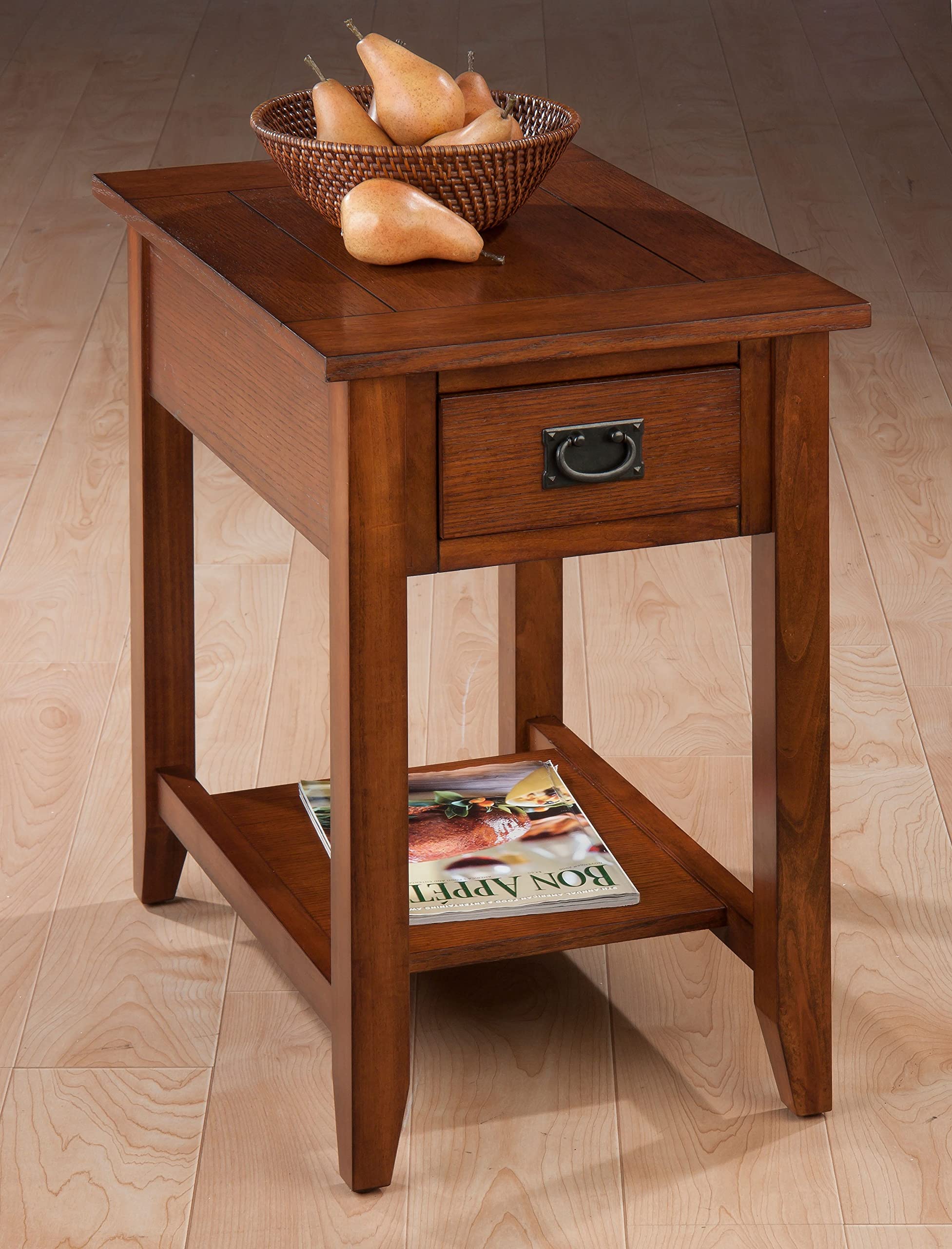 Jofran Inc. Mission Oak Chairside End Table with Storage Shelf | Small Side Table for Living Room, Bedroom & Office | Perfect for Holding Lamps, Books & Drinks