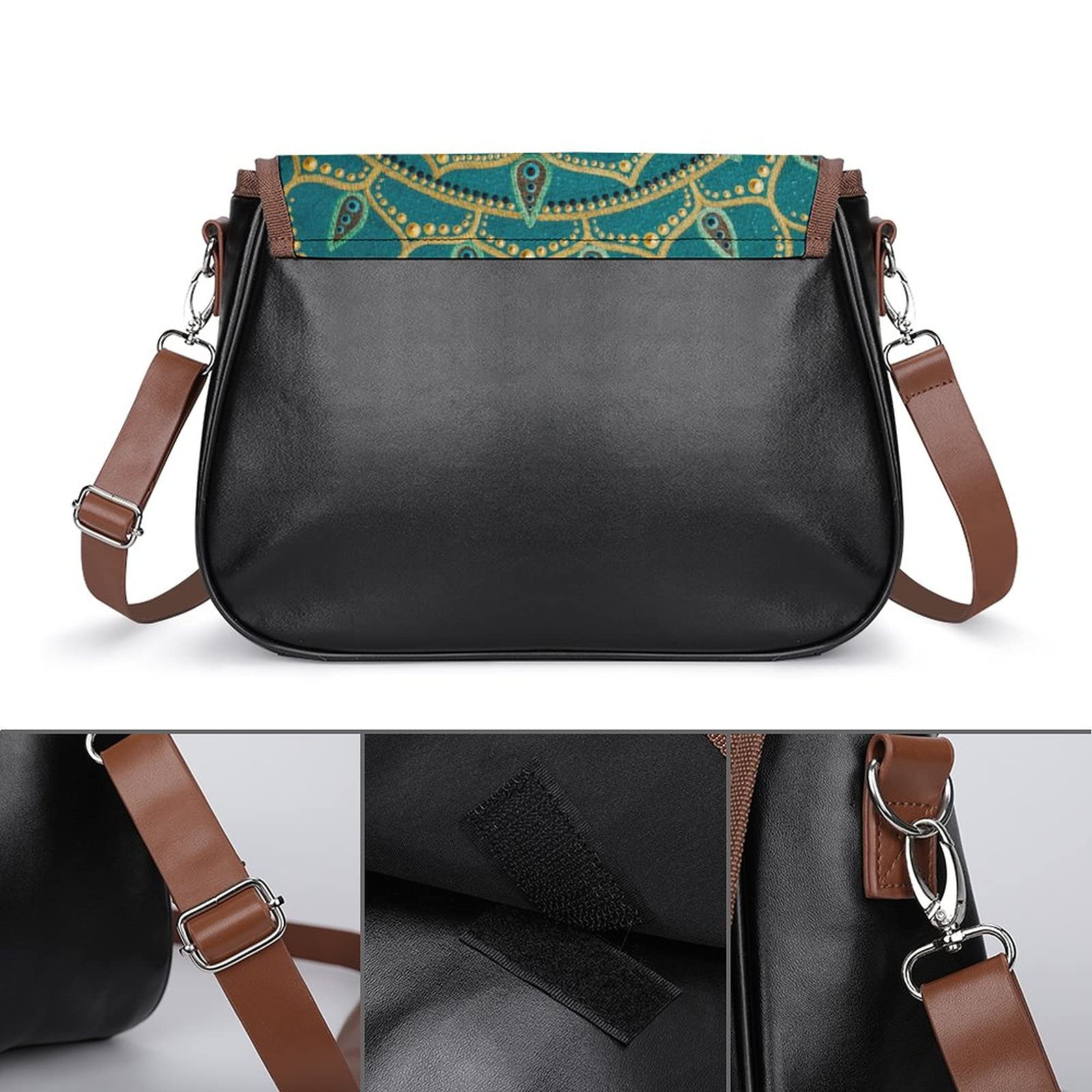 Women's Printed Crossbody Shoulder Bag - PU Leather Mandala Design Satchel in Dark Green | Perfect for Travel, Work & Everyday Use
