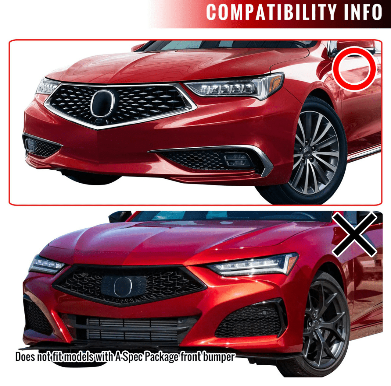 2018-2021 Acura TLX Front Bumper Lip Splitter Kit - 3PC Glossy Black Front Lip Spoiler (Excludes A-Spec Models) | Enhance Your Car's Sporty Look for Street Racing & Car Shows