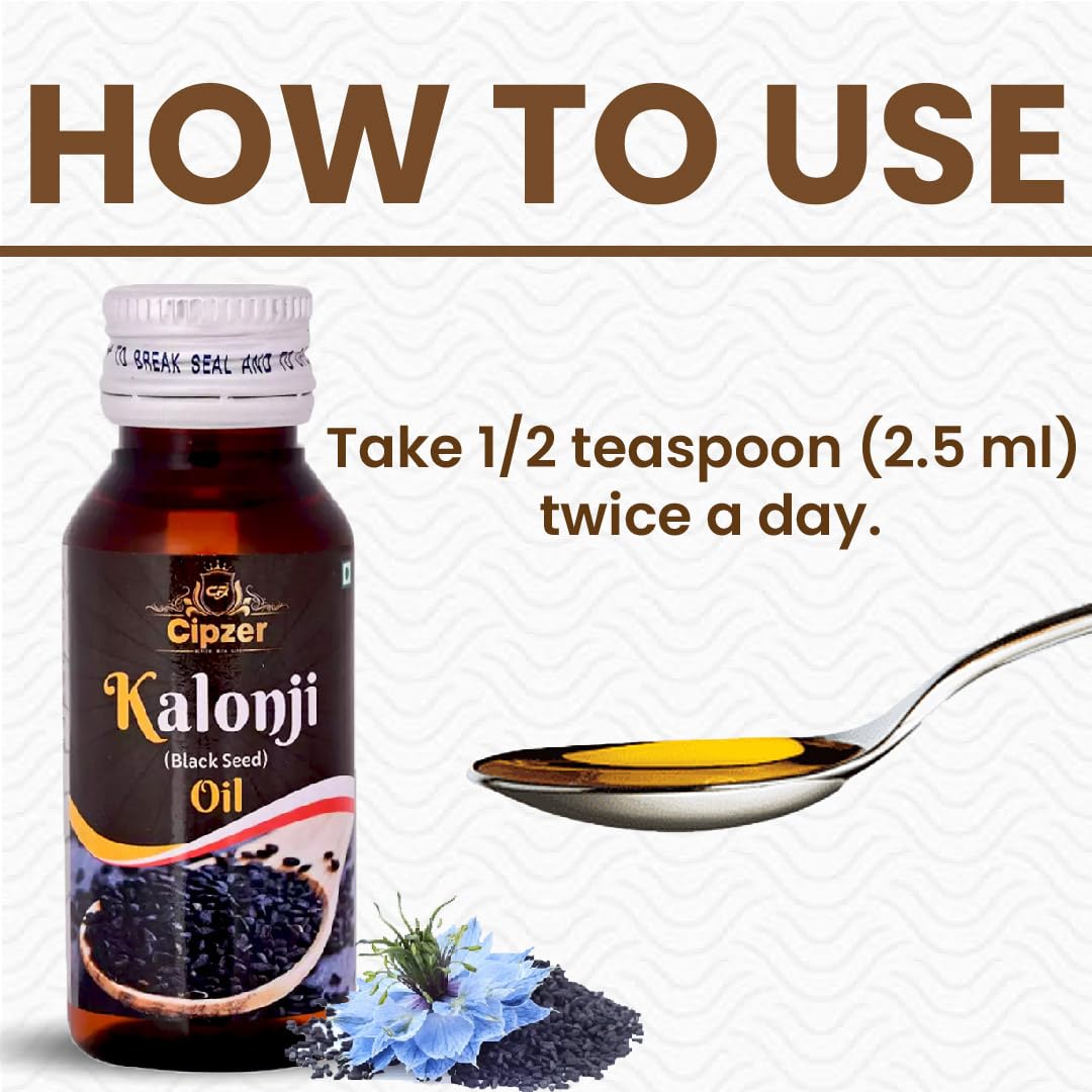 Pure Cipzer Kalonji Oil (50ml) - Natural Black Seed Oil for Inflammation, Acne, Psoriasis & Joint Pain Relief | Promotes Healthy Skin & Hair Care | Ideal for Daily Wellness & Beauty Routine