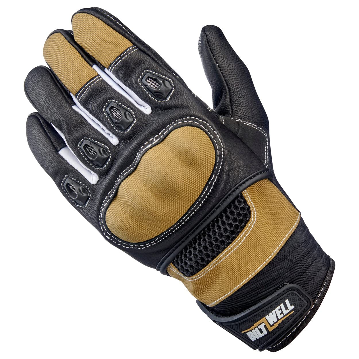 Biltwell Bridgeport CE Certified Motorcycle Gloves with Knuckle Guard & Impact Protection - Breathable Finger Vents for Riding Comfort (Tan/Black) - Ideal for Street Biking, Touring & Commuting