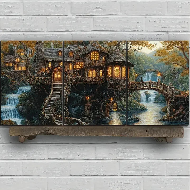 3-Piece Farmhouse in the Forest Metal Wall Art - Ready to Hang Rustic Home Decor for Living Room, Bedroom & Office