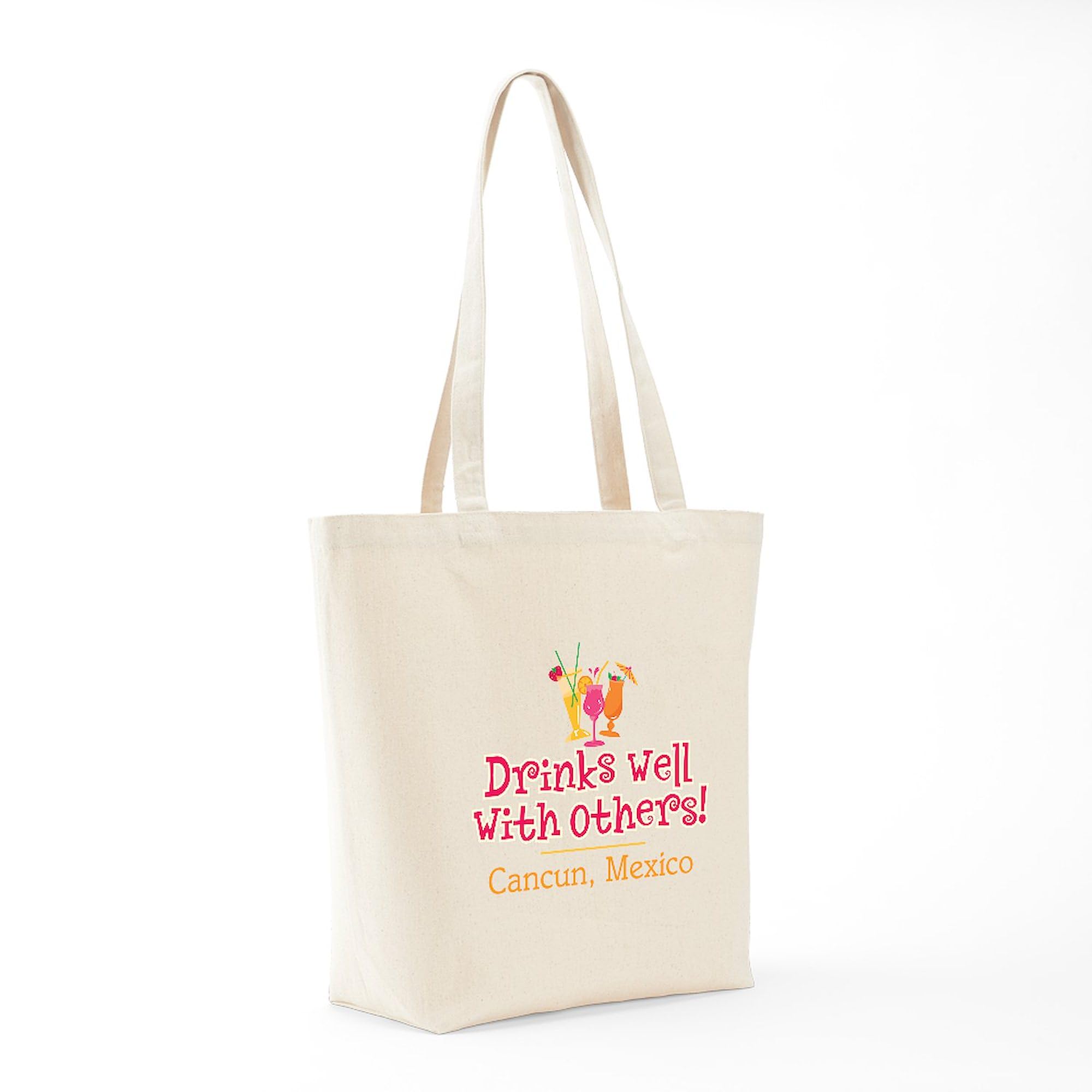 Drinks Well Cancun Tote Bag - Natural Canvas Reusable Beach & Shopping Bag for Vacation, Groceries & Daily Use