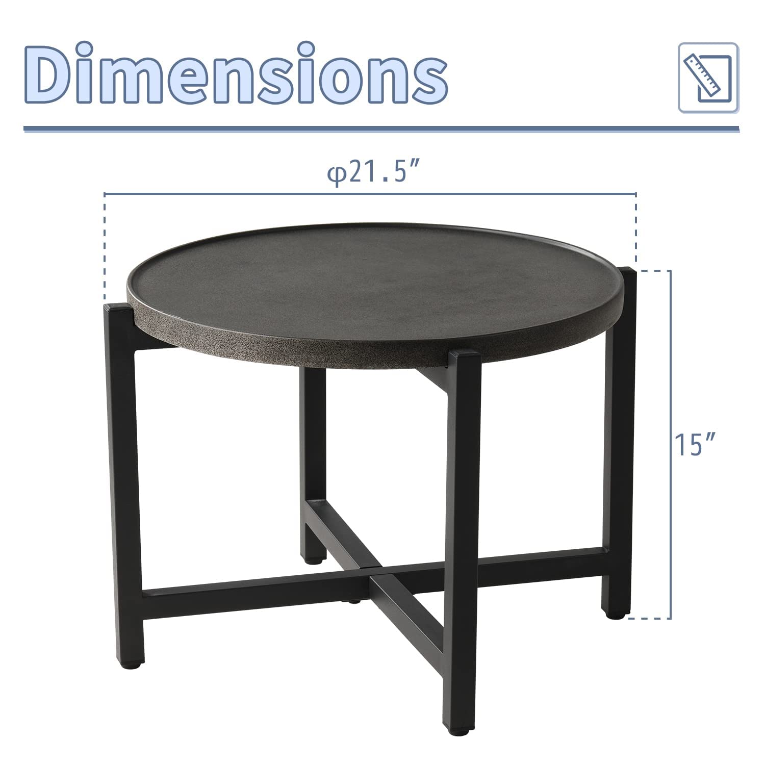 AQUILLA 21 Inch Round Metal Coffee Table - Modern Wrap X Base Accent Side Table for Living Room, Bedroom & Office - Sturdy & Stylish Home Decor