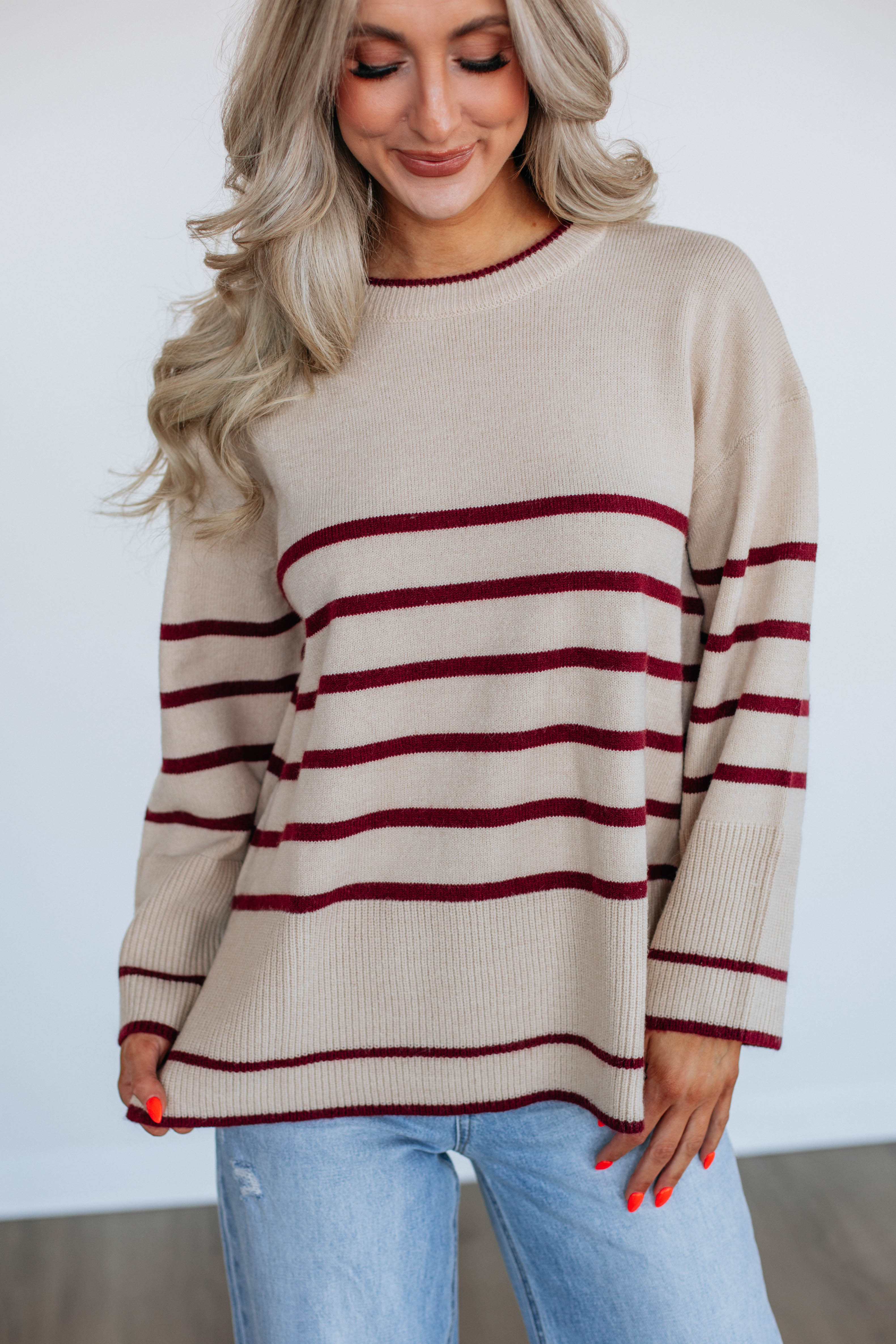 Halston Striped Sweater for Women - Soft Knit Pullover Top with Long Sleeves - Perfect for Fall & Winter Outfits, Office Wear and Casual Weekends