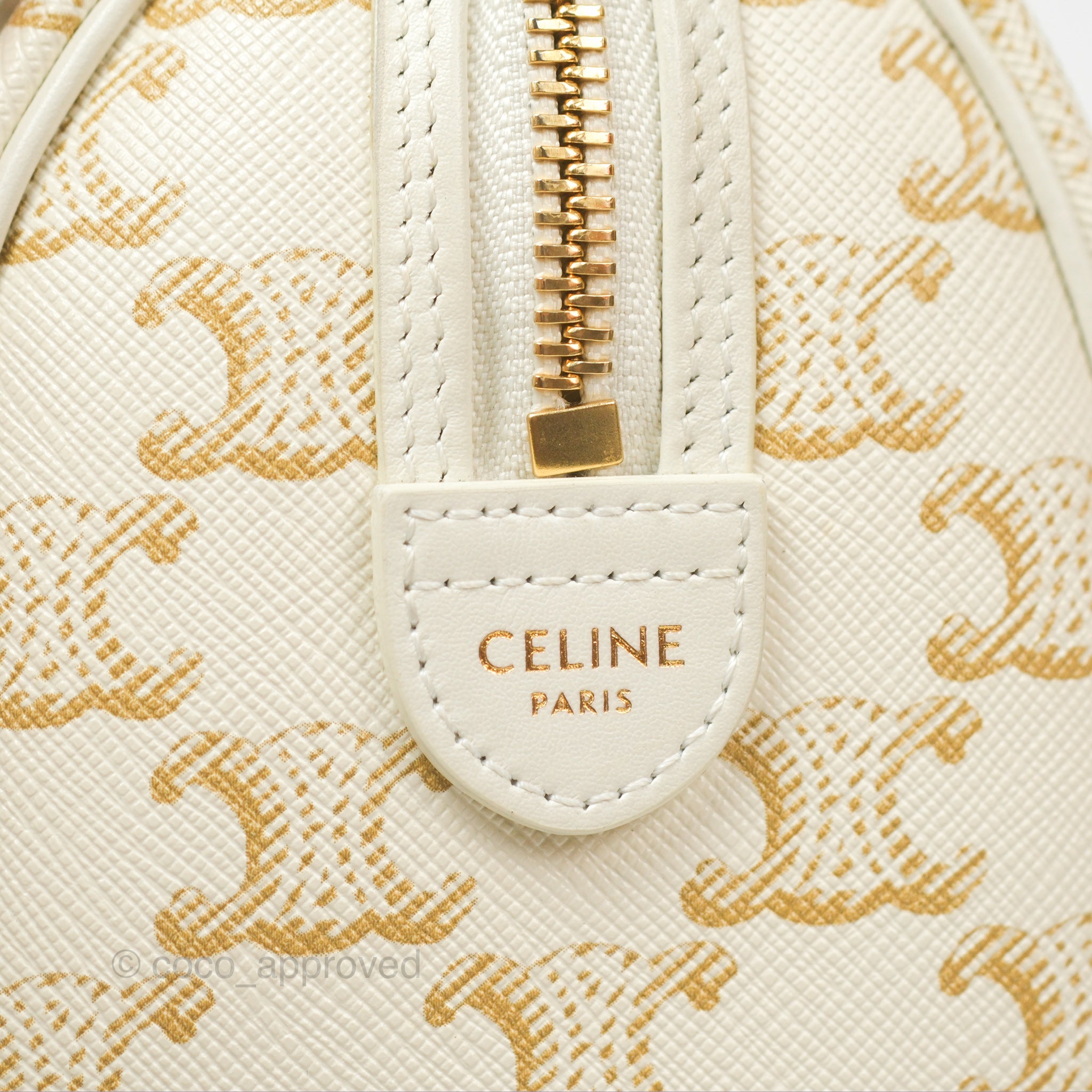 Celine Small Triomphe Canvas Boston Bag in White Calfskin Leather - Luxury Crossbody Handbag for Women, Perfect for Work, Travel & Everyday Use