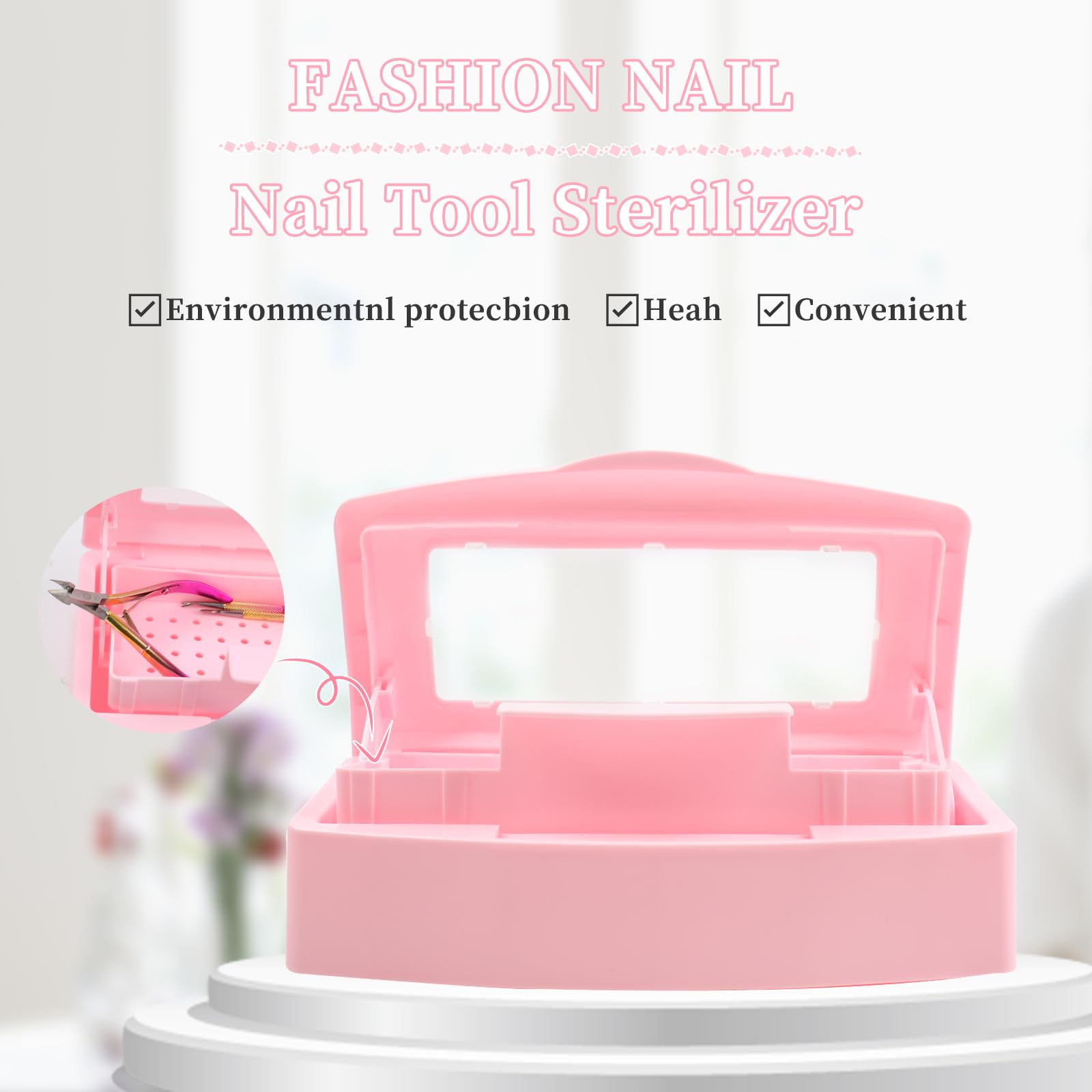 UV Nail Tool Sterilizer Box - Professional Plastic Sterilization Tray for Salon & Spa Equipment - Sanitizing Storage Organizer for Nail Clippers, Tweezers, Eyelash Extensions & Manicure Tools (Pink) - Perfect for Nail Salons, Beauty Spas & Home Manicure Kits