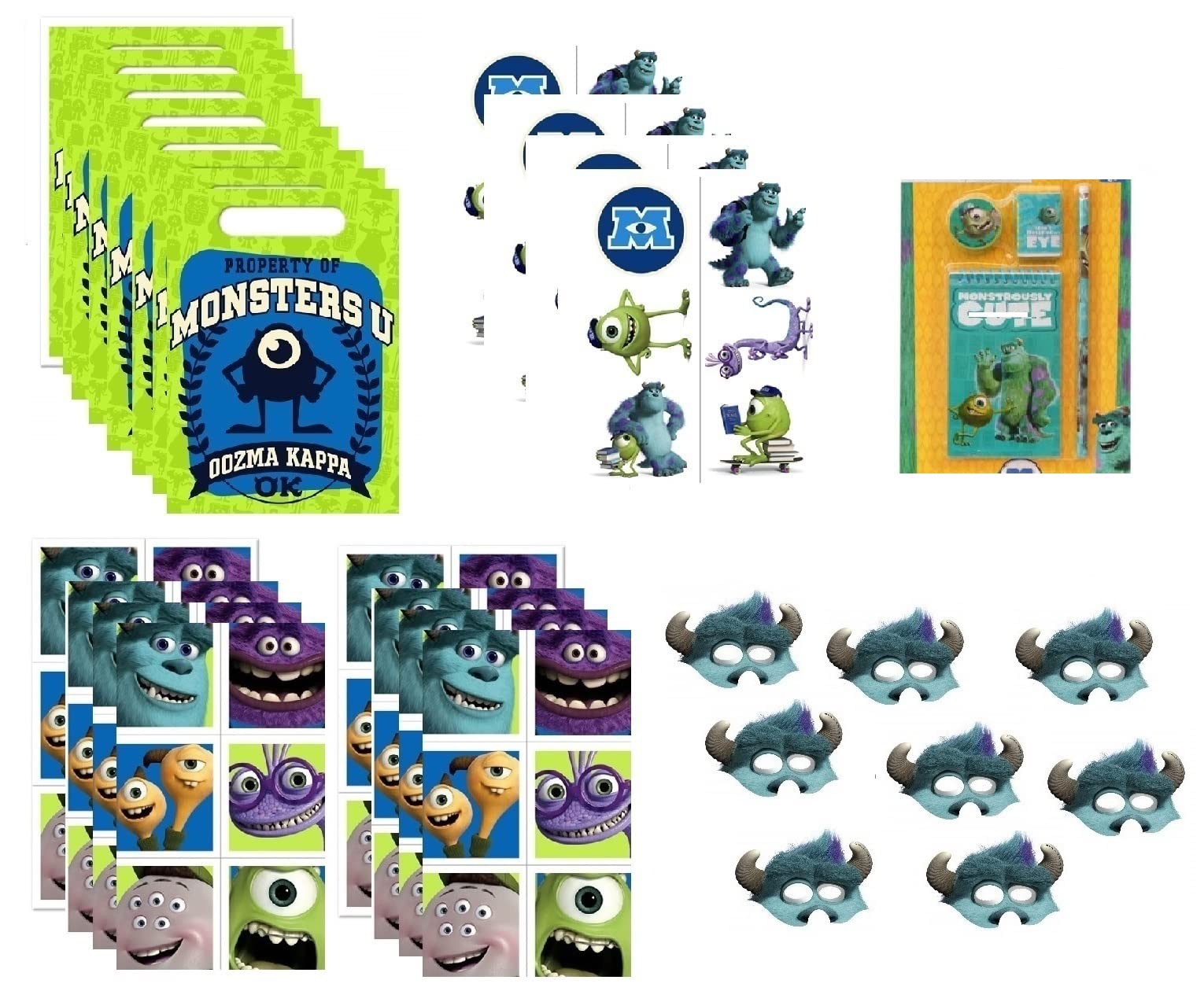 Monsters University Party Pack - Loot Bags, Stickers, Masks for Kids Birthday