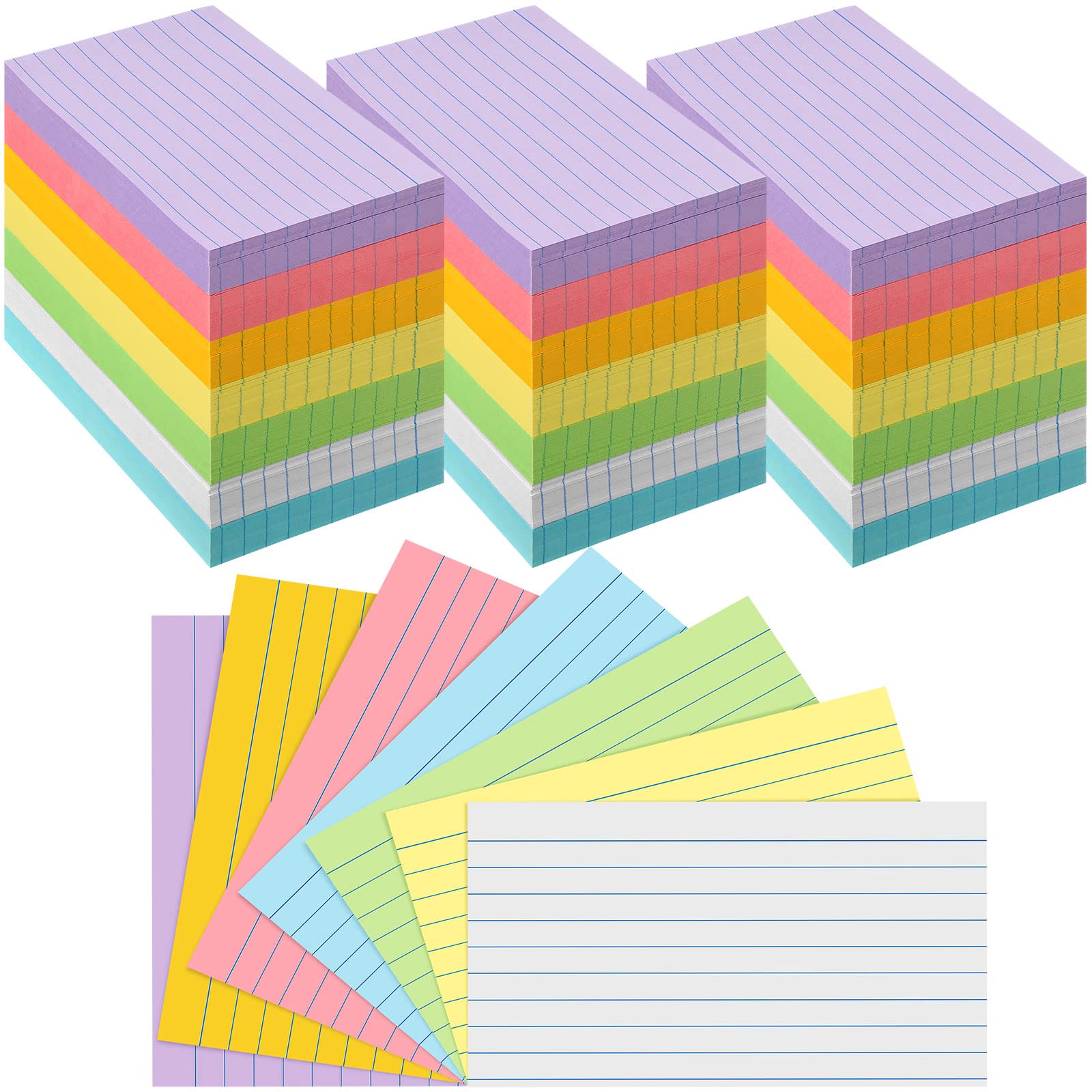 Premium 2100-Piece Ruled Index Cards Set - Assorted Color Note Cards & Flashcards for Studying, Home & Office Organization (3x5 Inch, Light Colors) - Perfect for School Projects, Memory Games, and Productivity Tools