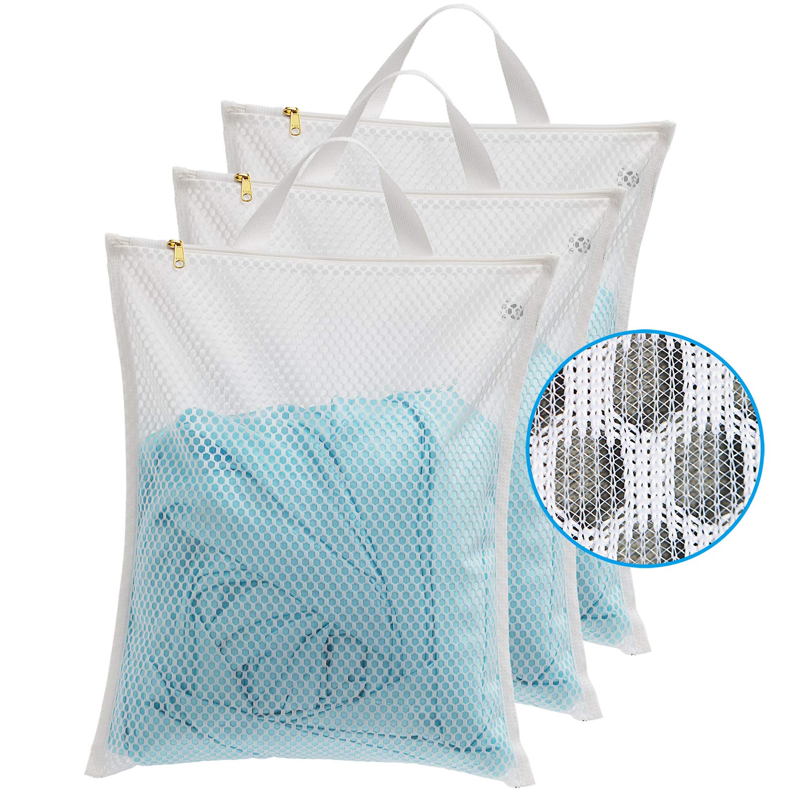 TENRAI Mesh Laundry Bags Set of 3 - YKK Zipper Delicates Wash Bags for Underwear, Bras & Socks - Breathable Fine Mesh Tote for Travel, Gym & Bathroom Organization