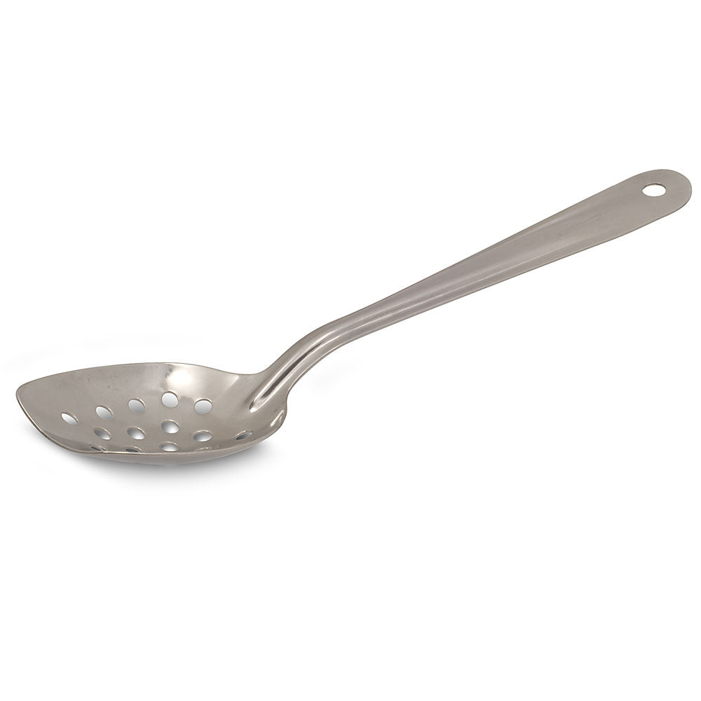 8-Inch Slanted Perforated Utility Spoon - Heavy Duty Stainless Steel Kitchen Tool for Straining, Draining & Serving - Perfect for Pasta, Salad, Soup & Cooking