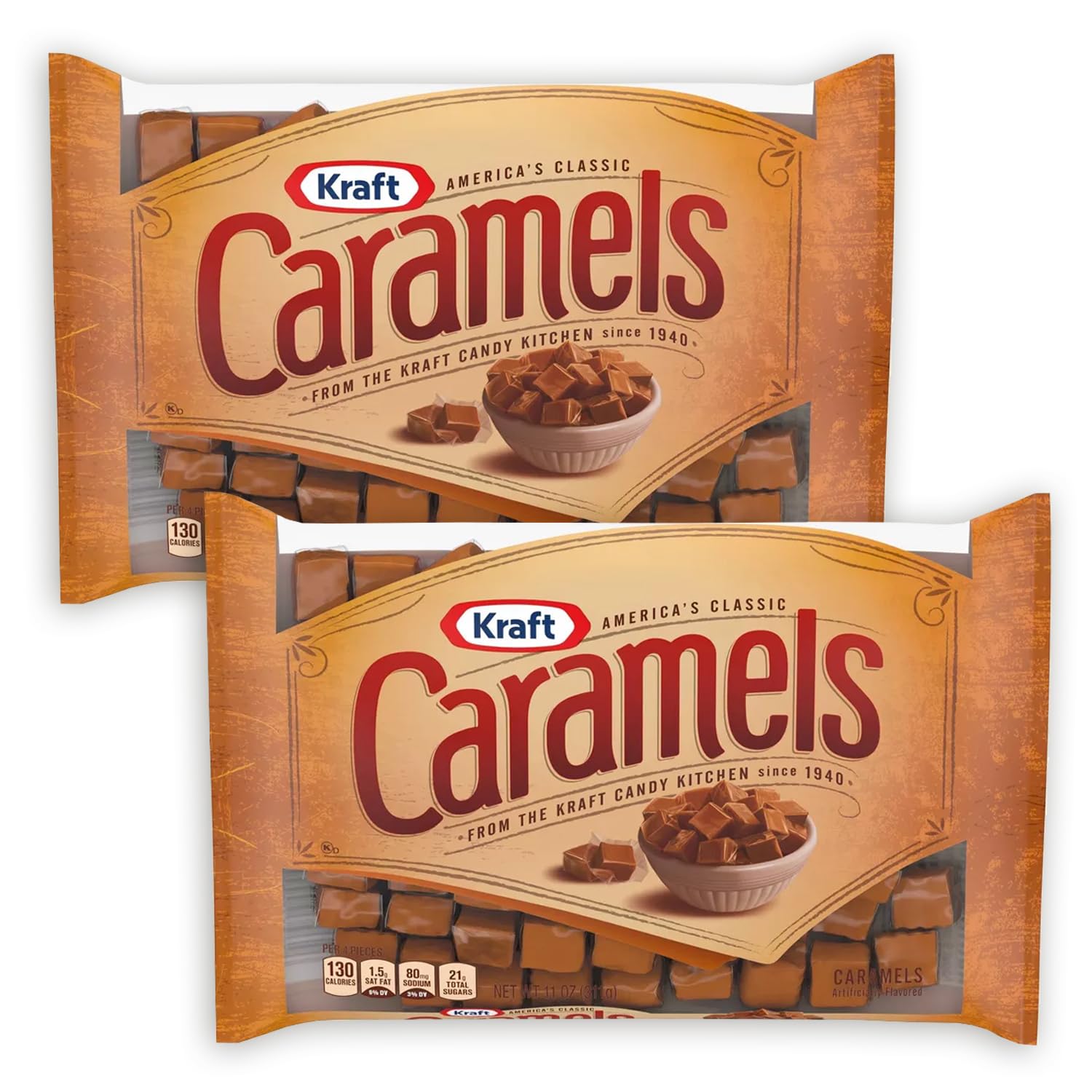 Krft Original Caramels 11oz 2PK - Soft & Chewy Caramel Candy Squares Individually Wrapped - Bulk Caramel Melts for Baking, Desserts & Candy Making - Sweet Classic Caramel Chews for Parties, Gifts & Snacking