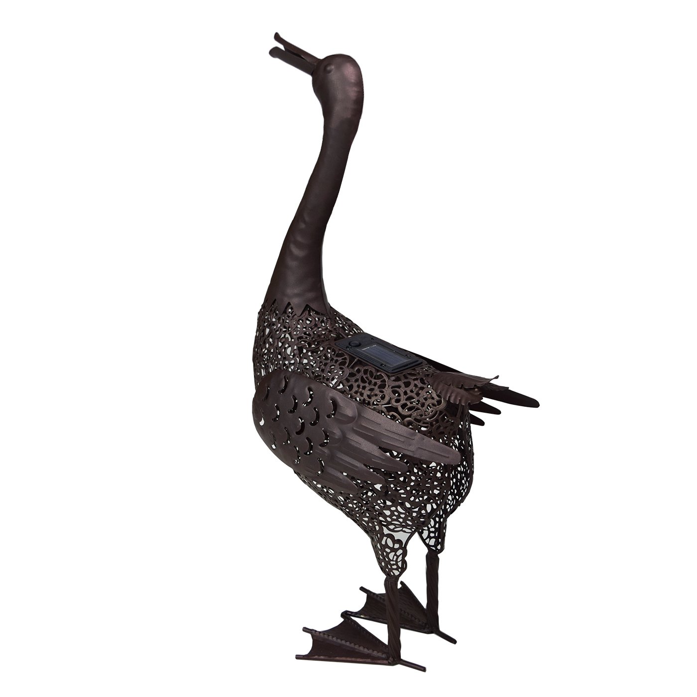 Oakland Living AZ650261-DUCK-4-HB Solar Powered Duck Garden Statue - Hammer Tone Bronze Outdoor Decor for Yard, Patio & Lawn - Weather Resistant Animal Light for Nighttime Illumination