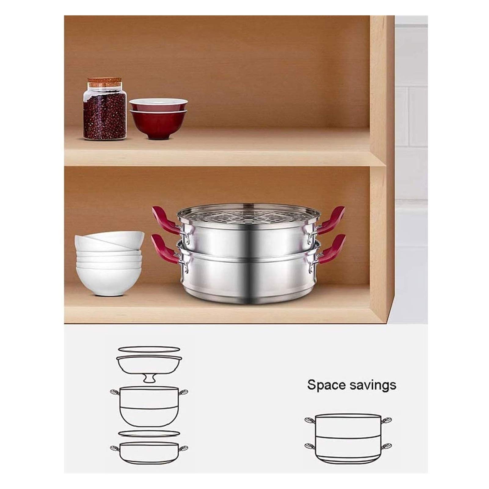 3-Tier Stainless Steel Steamer Pot - Multi-Layer Boiling Basket with Dual Side Handles & Tempered Glass Lid - Compatible with Gas, Electric, Grill Stovetops - Dishwasher Safe - Perfect for Dumplings, Vegetables & Seafood Cooking