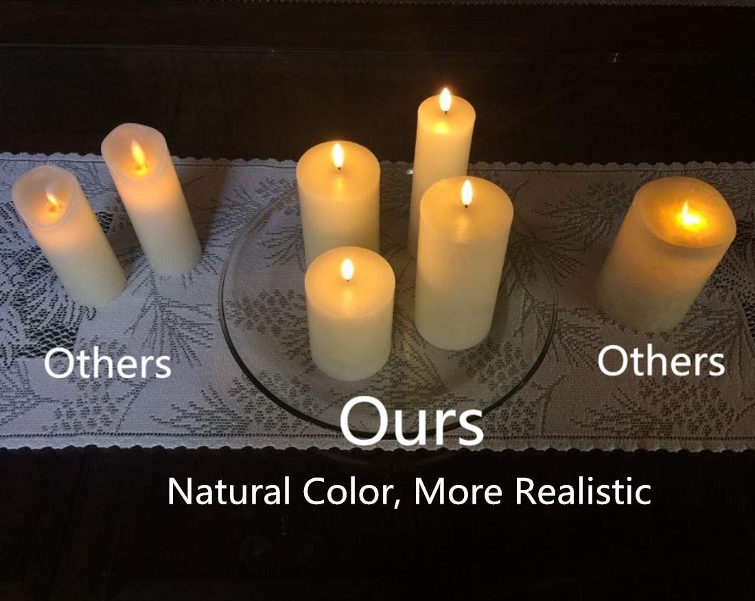 Eywamage Realistic Ivory Slim Flameless Pillar Candles with Remote - Set of 9 LED Battery Operated Fireplace Candles with Real Wax Flickering Effect for Home Decor, Wedding, Dining Table & Romantic Ambiance