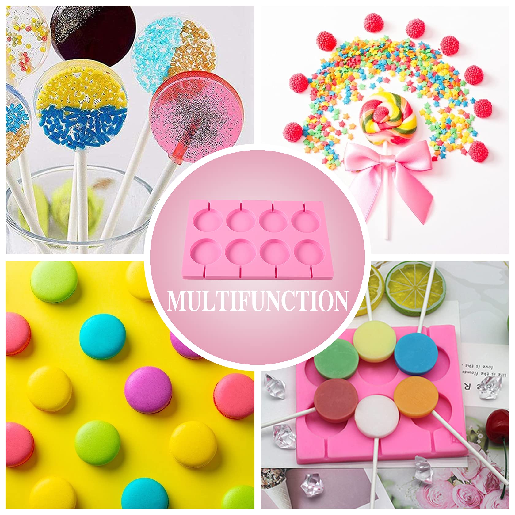 Nonstick Silicone Lollipop Molds Set - 8 Round Candy Molds with 20 Sticks for DIY Hard Candies, Jellies & Chocolates - Perfect for Birthday Parties, Baby Showers & Holiday Treats