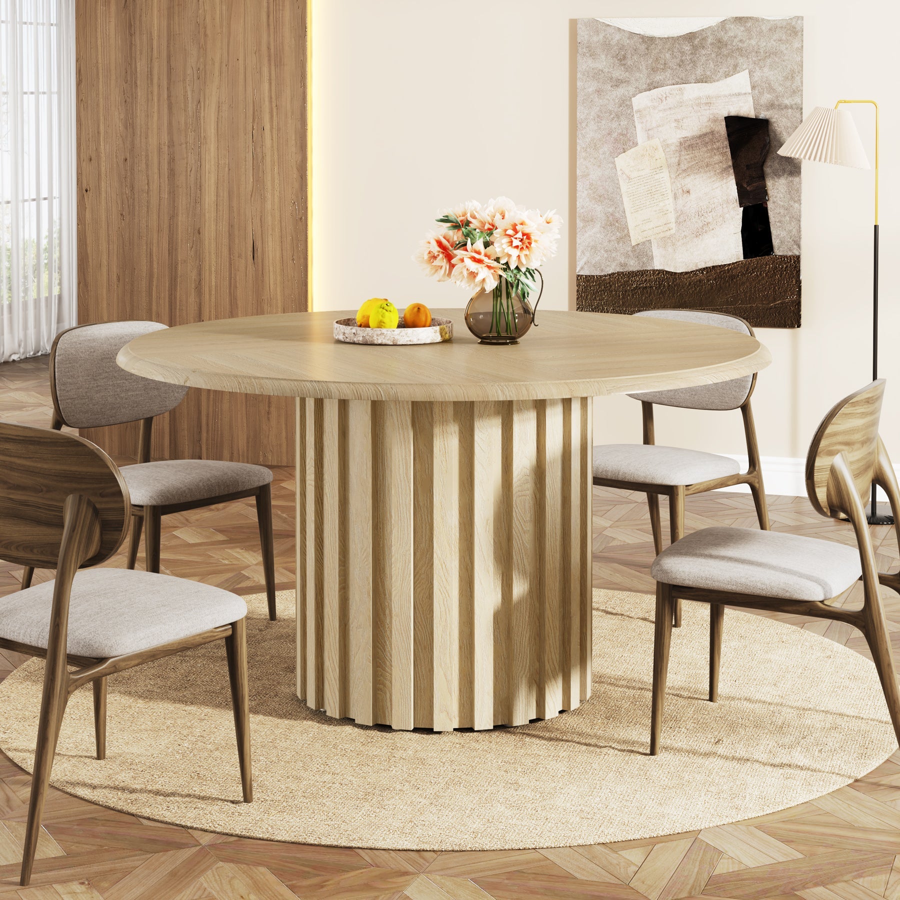 Farmhouse Round Dining Table 43.3 Inch - Rustic Kitchen Table with Sturdy Metal Base - Seats 4 - Perfect for Small Spaces, Breakfast Nooks & Cozy Family Meals