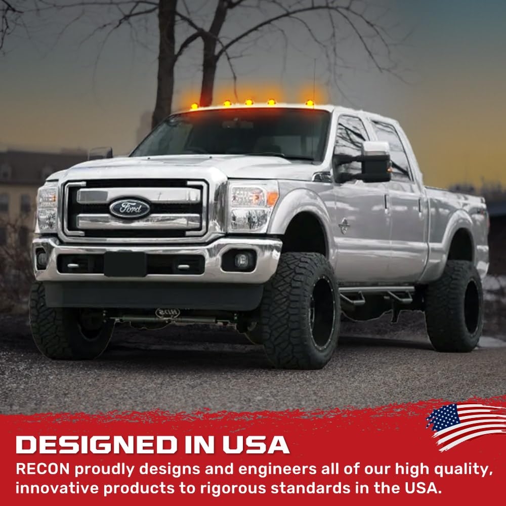 RECON 5-Piece Clear Lens Amber LED Cab Lights Kit for 1999-2016 Ford Super Duty F250 F350 F450 F550 Trucks (Non-Factory Cab Light Models) - Upgrade Your Truck's Visibility & Style for Night Driving and Off-Road Adventures