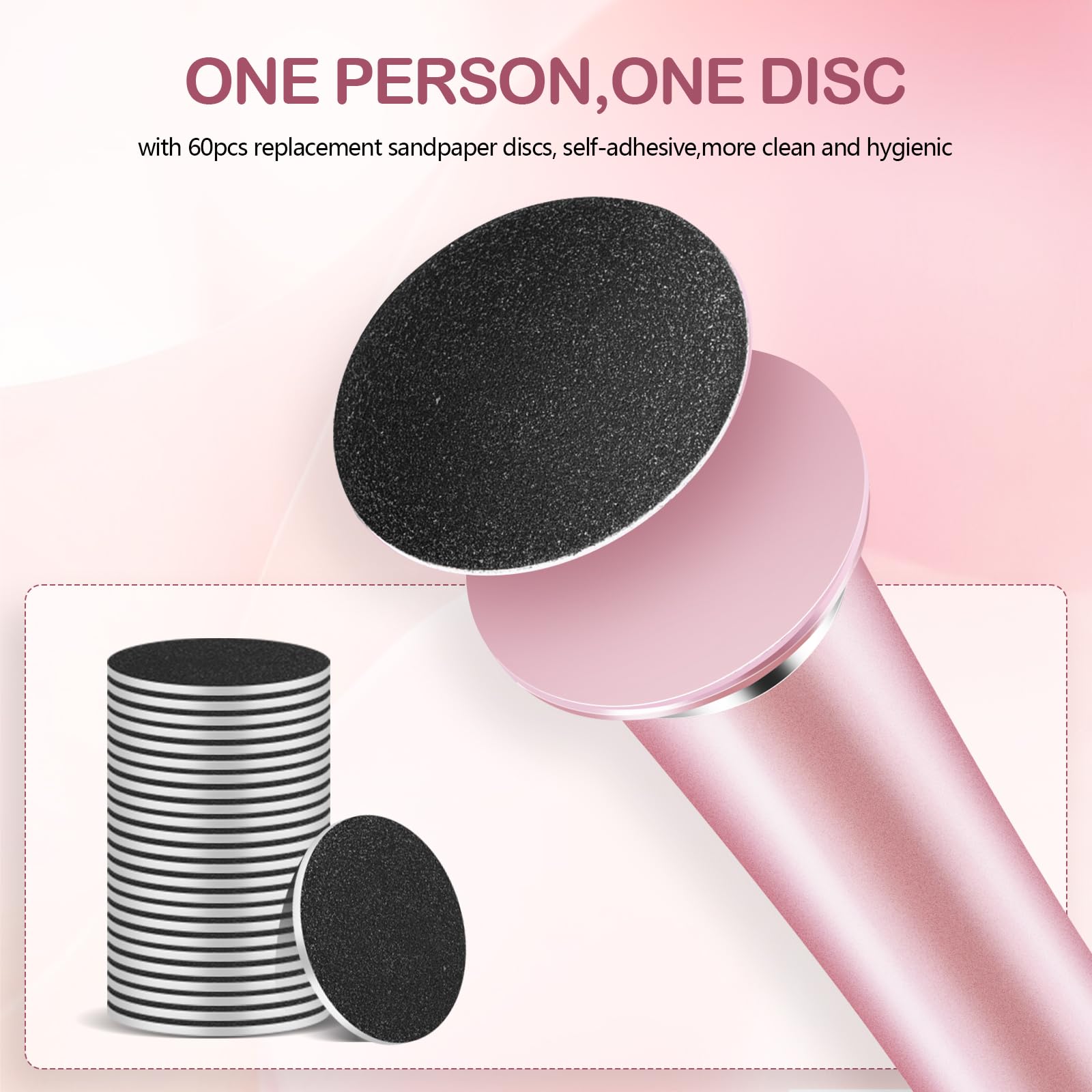 Rechargeable Electric Foot File Callus Remover - Professional Metal Pedicure Tool for Dead Skin & Heel Care with 60 Sandpaper Discs - Perfect for Home Pedicure & Foot Spa (Pink)