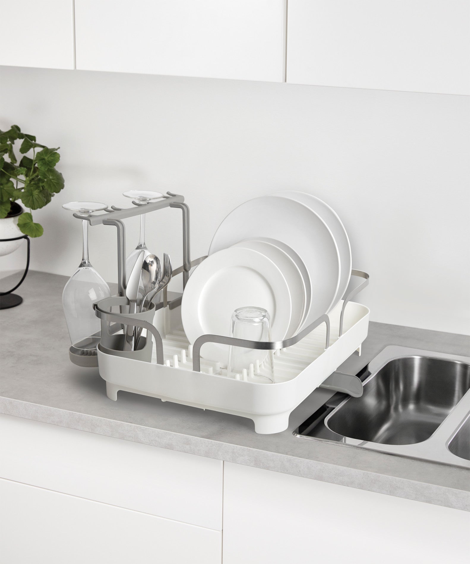 Stainless Steel Dish Drying Rack with Knife Holder & Utensil Storage - Space Saving Kitchen Organizer for Countertop, Sink, or Cabinet - Perfect for Small Apartments & RVs