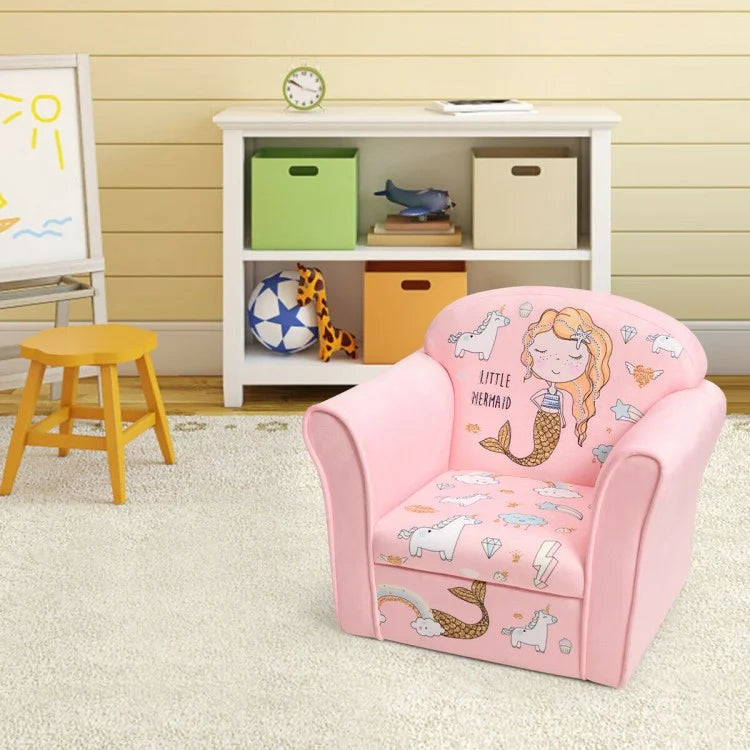 Mermaid Armrest Kids Sofa - Upholstered Comfortable Couch for Girls' Bedroom, Playroom & Nursery Decor | Perfect for Reading, Relaxing & Playtime