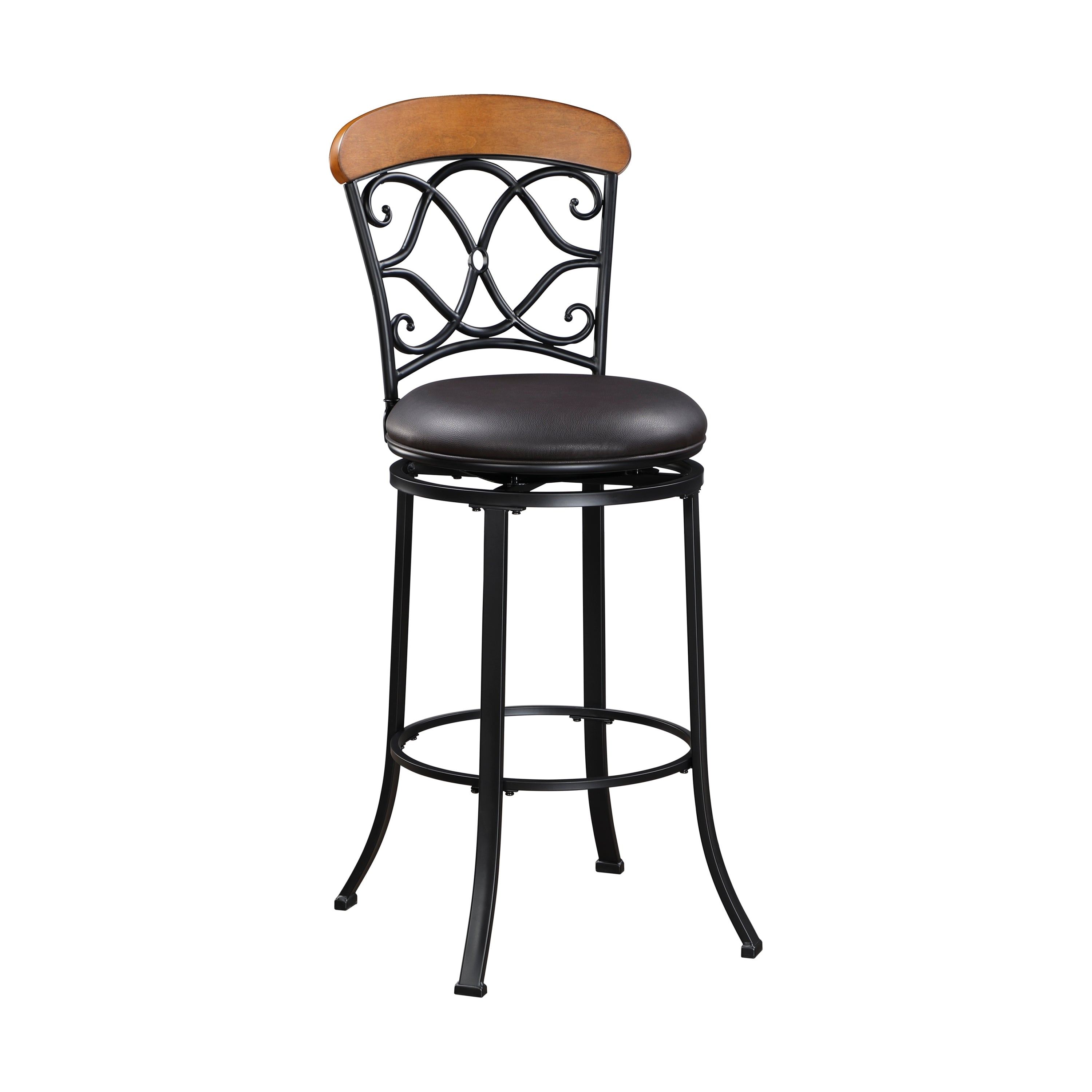 1pc Black Faux Leather Pub Height Swivel Bar Stool with Metal Frame - Perfect for Kitchen Island, Dining Room & Home Bar Seating