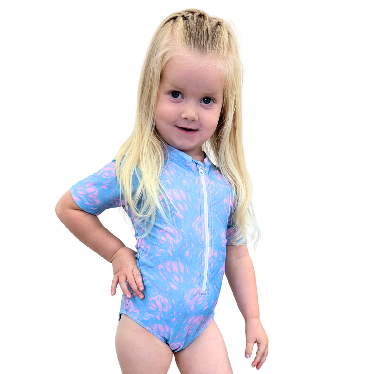 Girls' Short Sleeve Rash Guard One Piece Swimsuit - UV Protection Swimwear for Beach, Pool & Water Sports