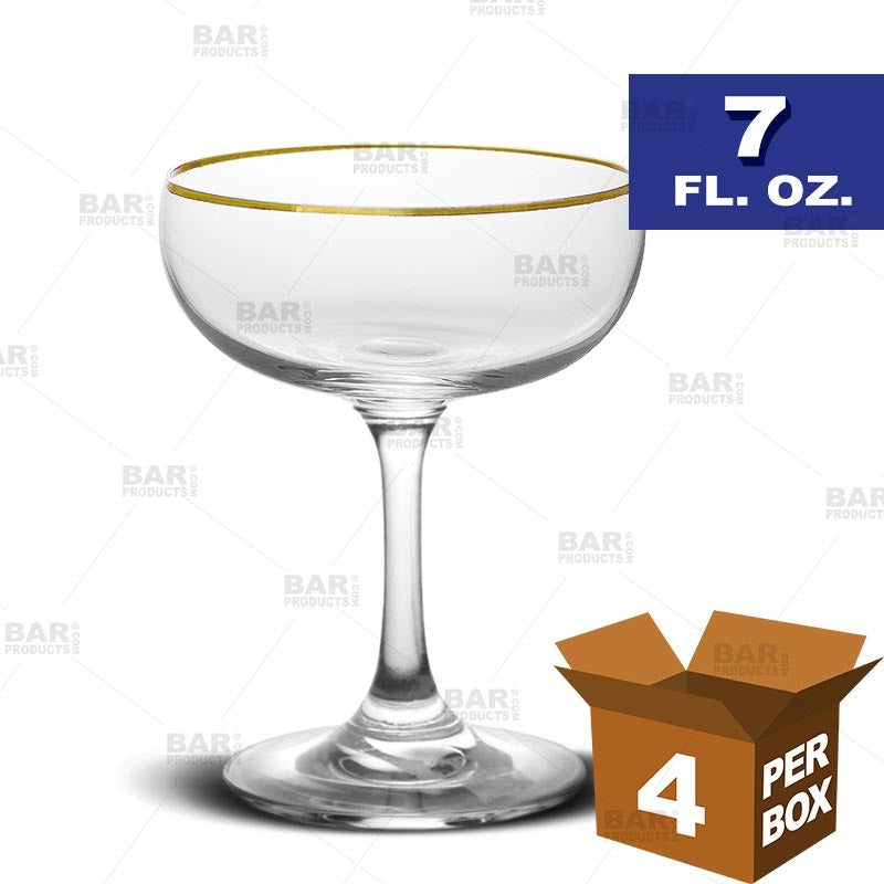 BarConic® Gold Rimmed Coupe Glass - Set of 4 (7 oz Each) - Elegant Champagne & Cocktail Glasses for Weddings, Parties & Special Occasions