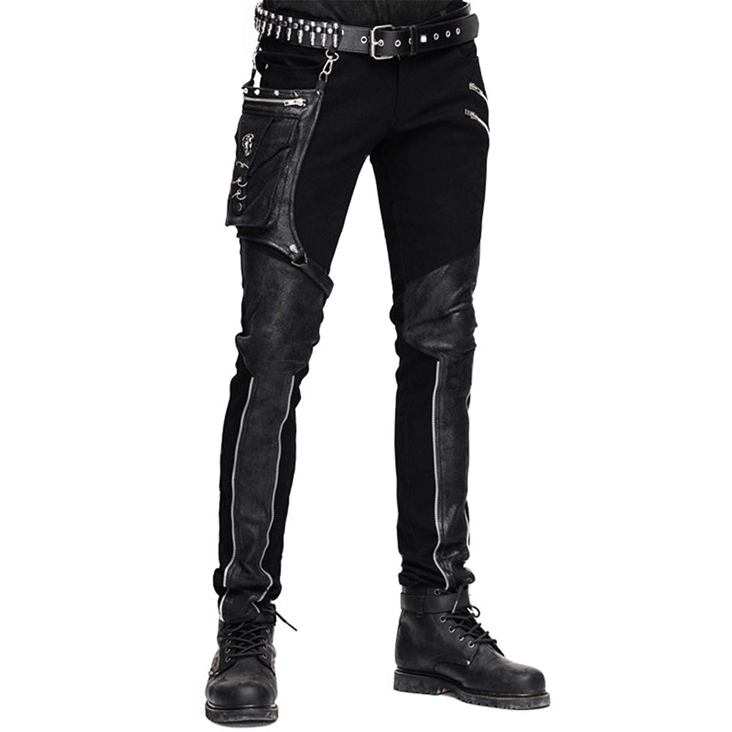 Devil Fashion Men's Punk Patchwork Casual Straight Pants with Pockets | Gothic Streetwear, Rock Style Trousers for Concerts & Night Out