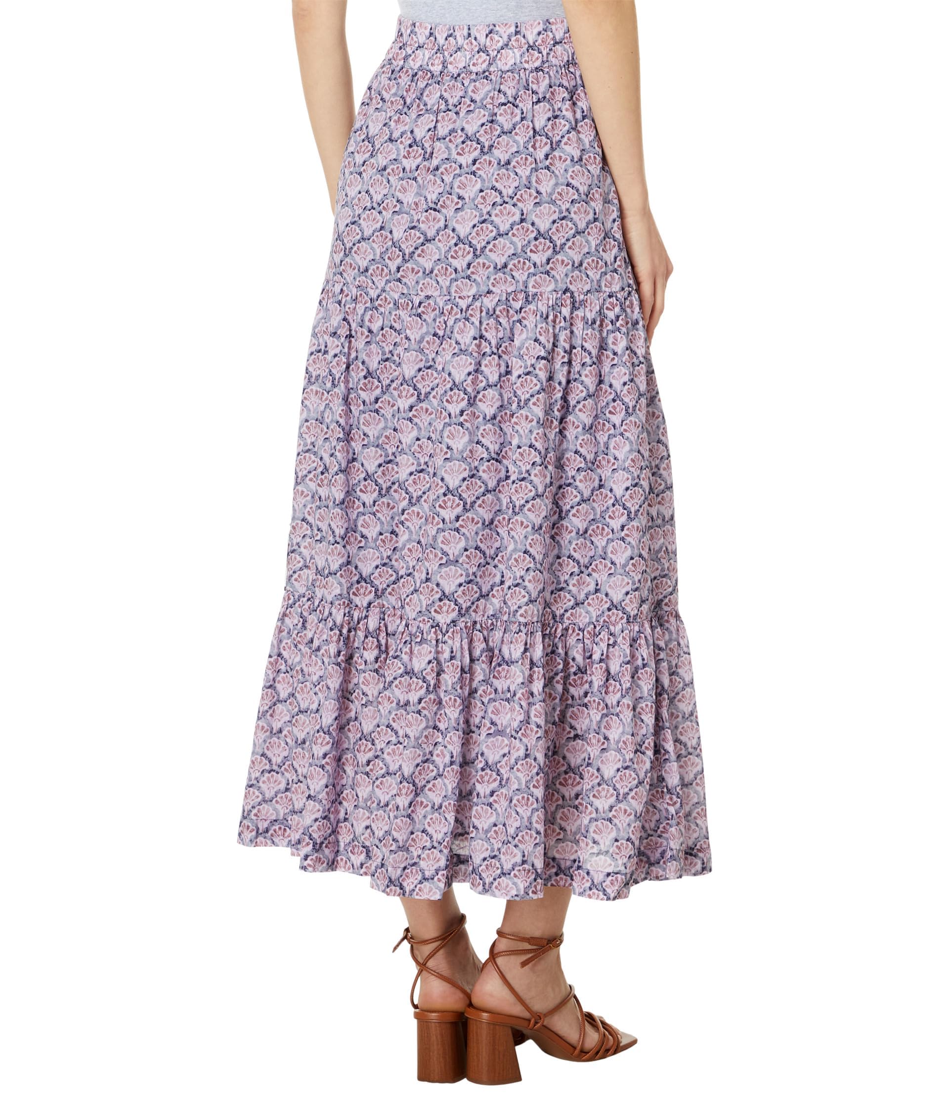NIC+ZOE Women's Flowy Tiered Skirt with Falling Fan Print - Elegant A-Line Midi Skirt for Casual, Office & Special Occasions