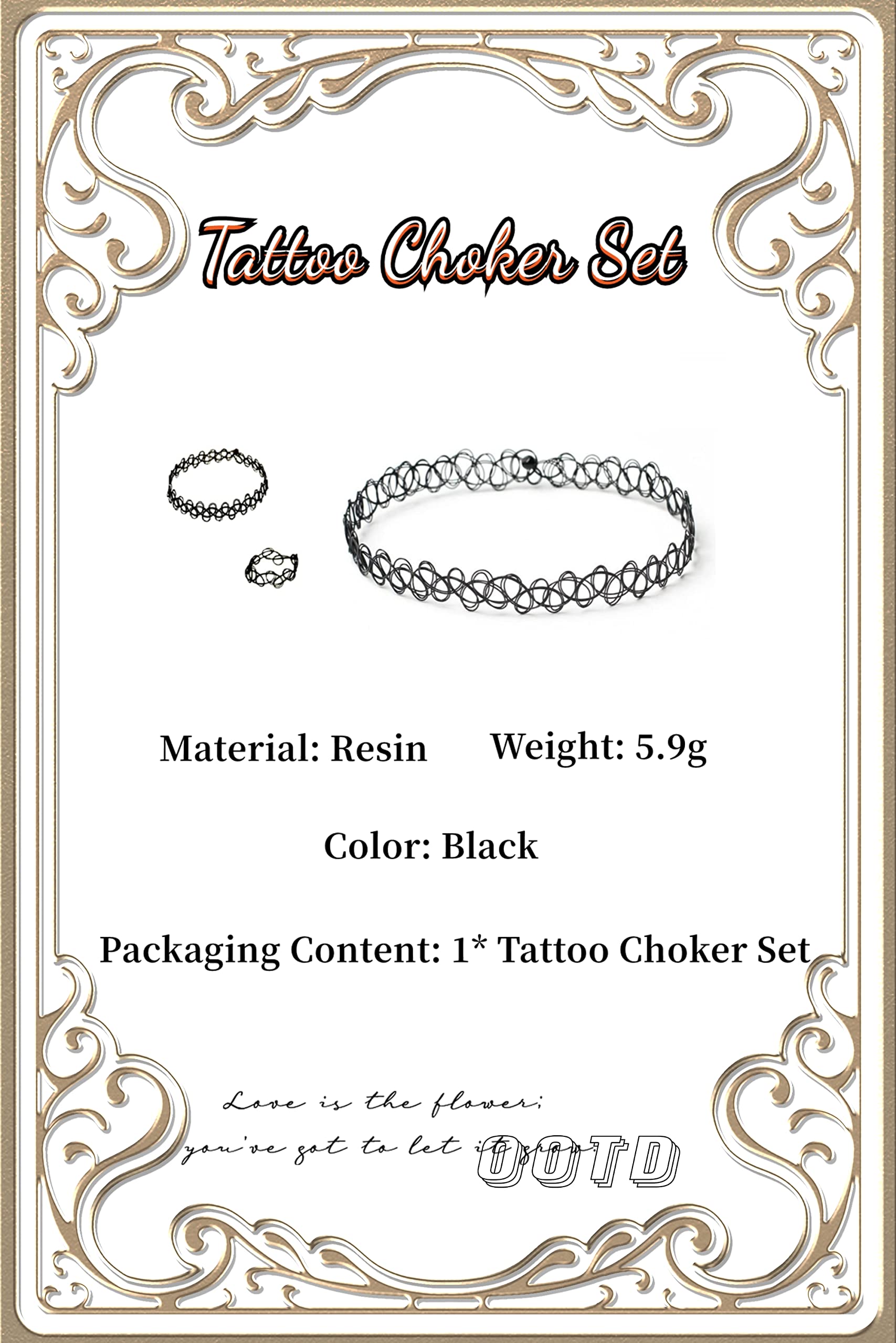 GAUEIOUR Bohemian Tattoo Choker Set - Hollow Out Woven Elastic Necklace, Bracelet & Ring Jewelry Set for Women | Gothic Punk Fashion Accessories | Perfect Gift for Girls (Black, 3-Piece Set) | Great for Music Festivals, Parties and Everyday Boho Style