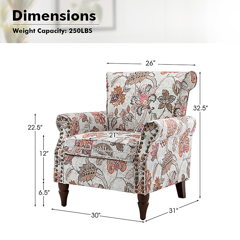 Artemisa Modern Floral Pattern Upholstered Armchair - Comfortable Living Room Accent Chair for Home Office & Lounge Decor