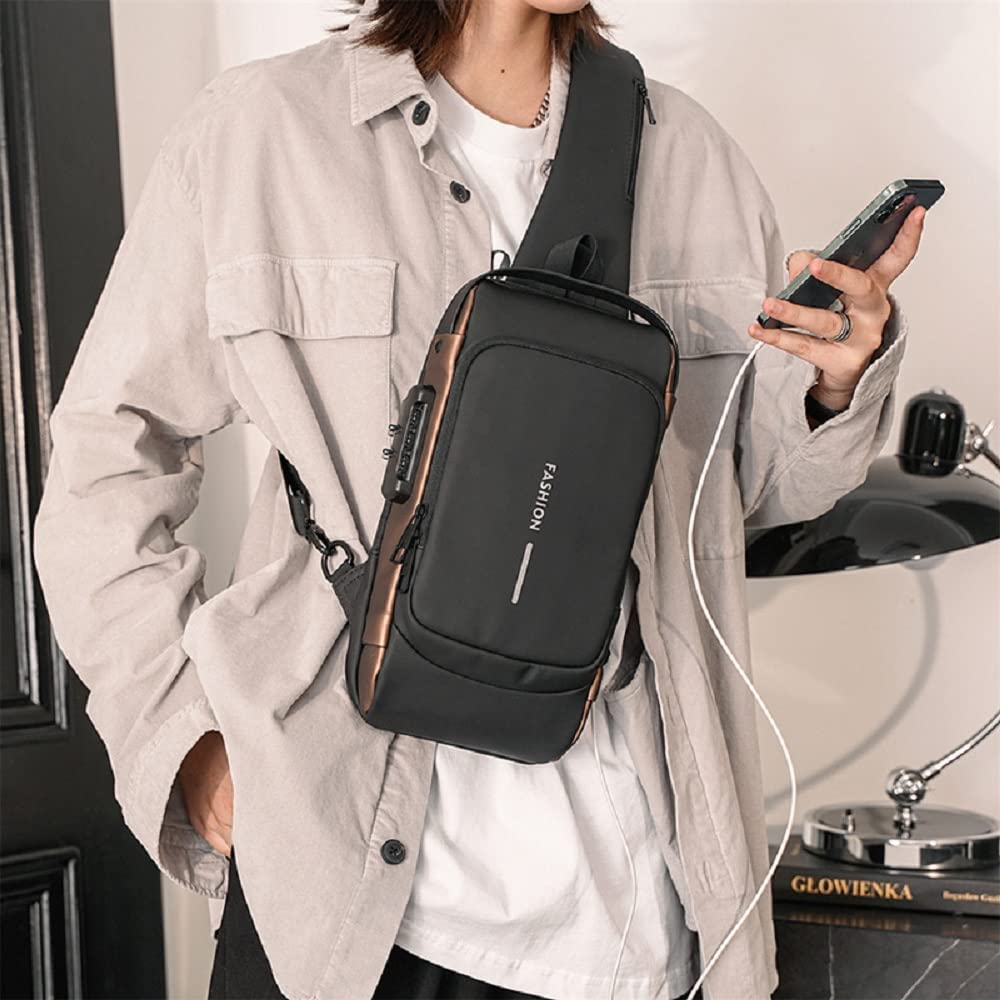 Anti-Theft Waterproof Crossbody Sling Bag with USB Charging Port & Password Lock - Secure Travel Shoulder Bag for Hiking, Camping, Biking & Daily Commute - Durable Chest Pack for Men & Women (1PC)