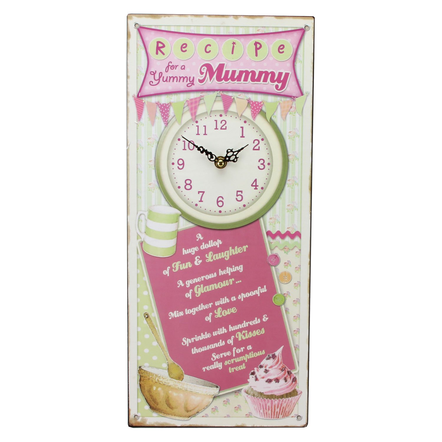 Kitchen Wall Clock with Plaque - Perfect Gift for Yummy Mummy, Christmas & Mother's Day - Ideal for Home Decor, Cooking Timer & Family Room