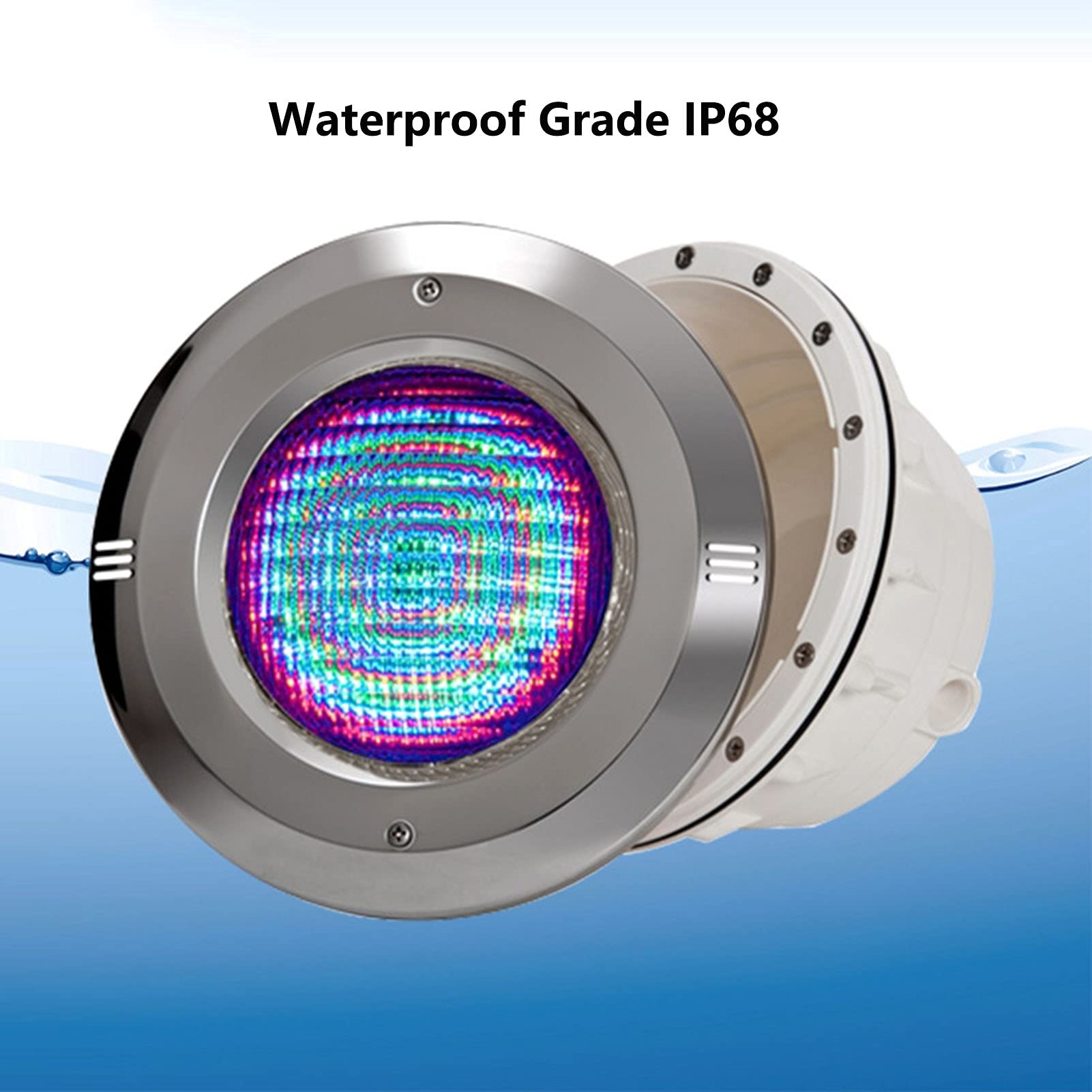Par56 LED Pool Light Kit - IP68 Waterproof Stainless Steel Housing for Liner & Concrete Swimming Pools - RGB Color Changing with Remote Control - 24W Energy Efficient - Perfect for Backyard, Inground & Above Ground Pool Lighting