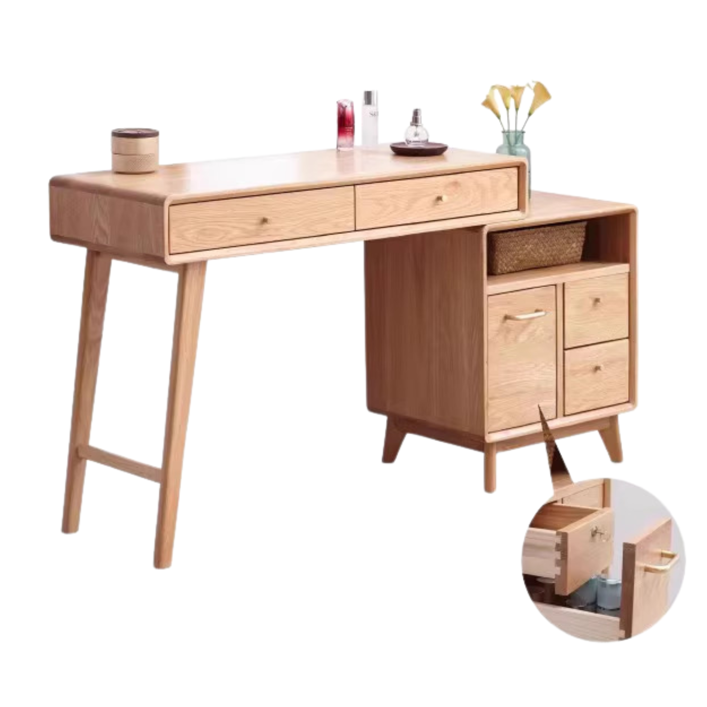 39.4-57.1x15.7x29.5 inch/ 100-145x40x75сm/ Natural Wood Color/ telescopic makeup table cabinet with lock