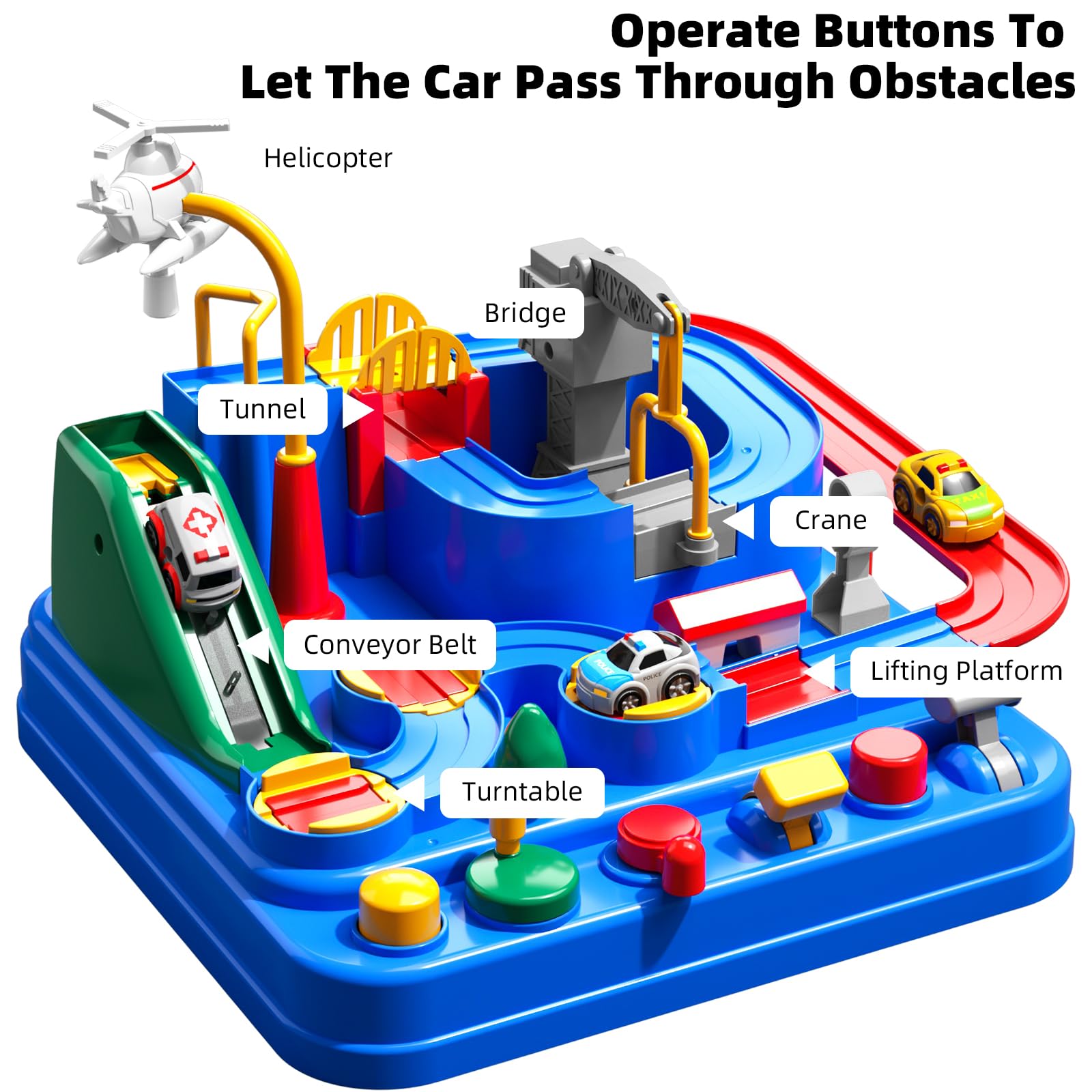 TEMI Boys Toys Car Track Set - 3-in-1 Race Track with Adventure Cars for Kids Ages 3-7 | Interactive City Play Mat & 3 Toy Cars | Perfect Birthday Gift for Boys & Girls | Indoor Play & STEM Learning Toy