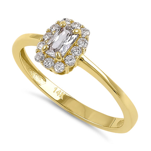 14K Solid Yellow Gold Radiant CZ Halo Engagement Ring for Women - Perfect for Proposals, Anniversaries & Special Occasions