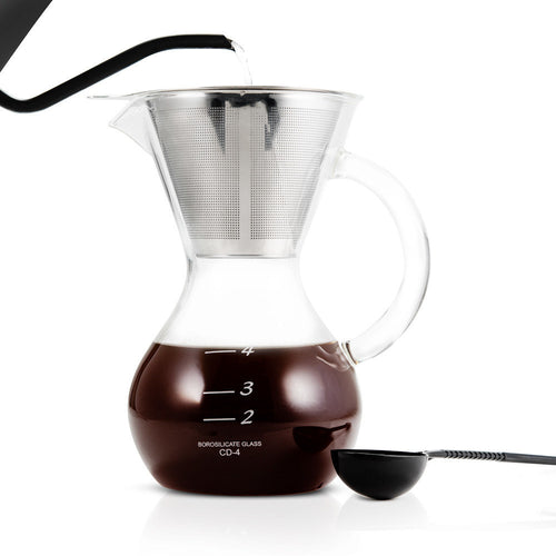 Yama Coffee Drip Pot with Glass Handle & Filter Cone - 20oz Pour Over Coffee Maker for Home, Office & Camping Use