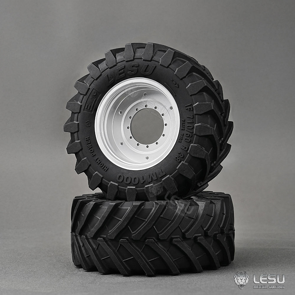 1 Pair Front/Rear Wheel Rubber Tire with Metal Hub for LESU 1/14 RC Hydraulic Tractor AOUE 1050 - Agricultural Vehicle DIY Replacement Parts for RC Model Cars & Farm Toy Collection
