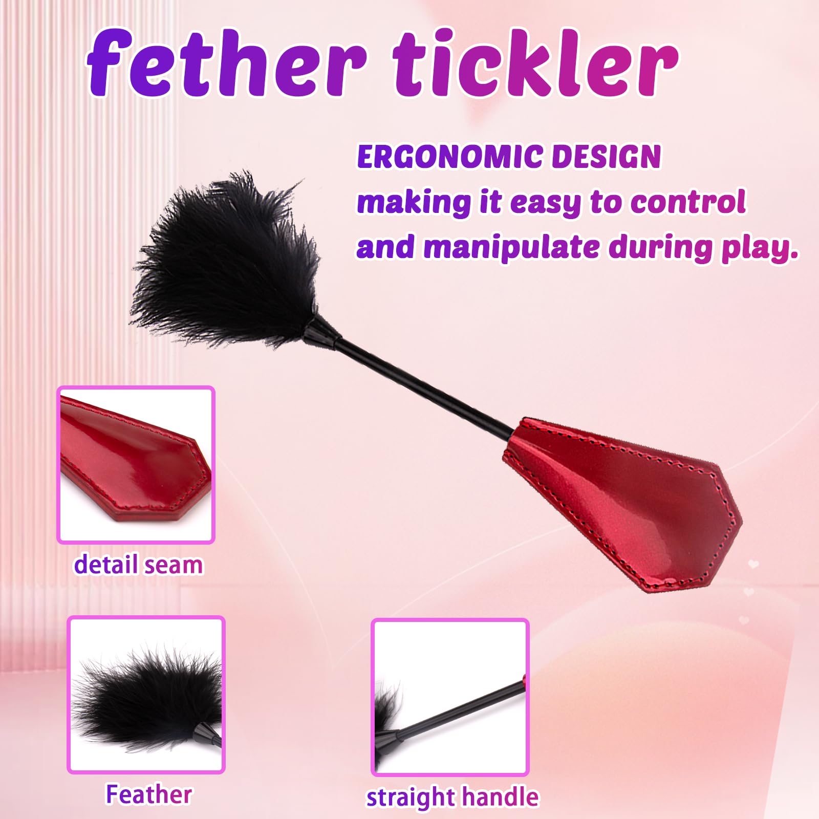 4-Piece BDSM Training Kit - Sex Whip, Paddle, Feather Flogger & Nipple Clips for Couples Role Play - Sensual Red Rose Design - Perfect for Spicing Up Bedroom Play & BDSM Exploration