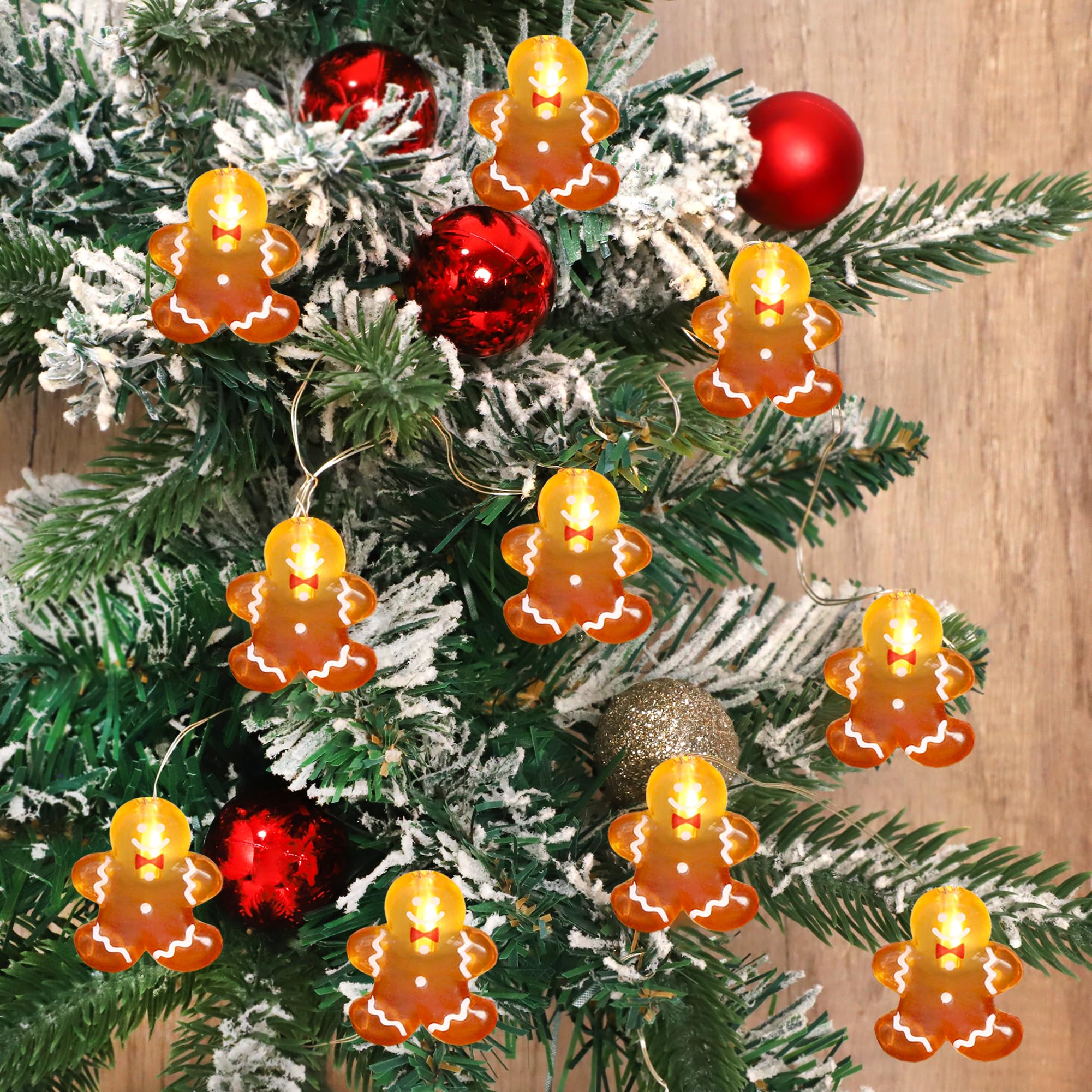 Christmas Gingerbread LED String Lights - 10ft 20 LEDs with Remote for Holiday Decor